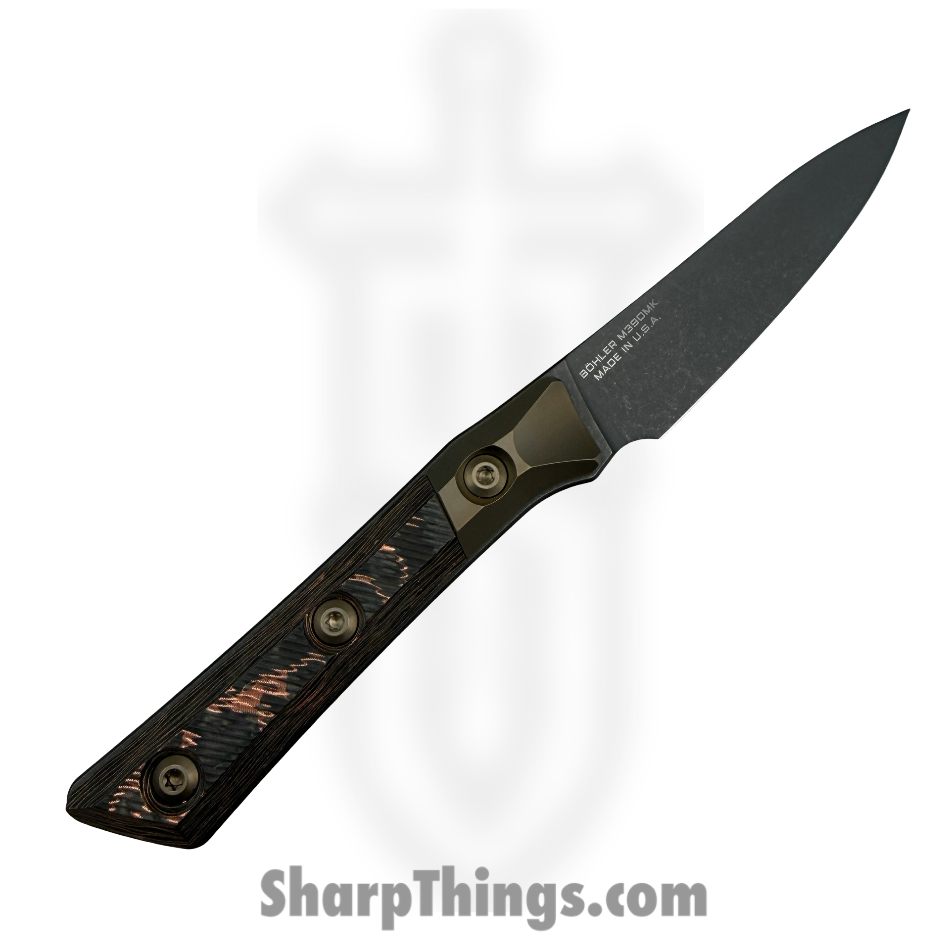 Microtech - 3500B-1DLCLWCFS - 3.5" Pairing Knife Titanium Bolster - Fixed Blade Knife - M390MK DLC Drop Point - Carbon Fiber - Livewire - Image 2