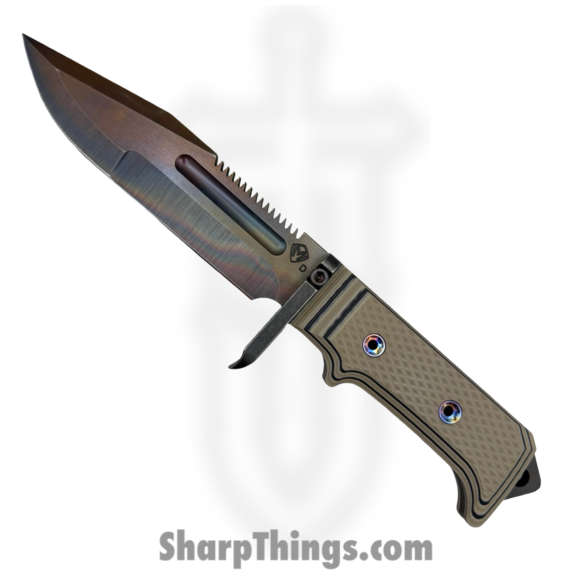 Medford Knife and Tool - MK0754PQ-12KB-SPQ3-HP - USMC Raider - Fixed Blade Knife - D2 Vulcan Clip Point - Multi Layered G10 - Black Tan