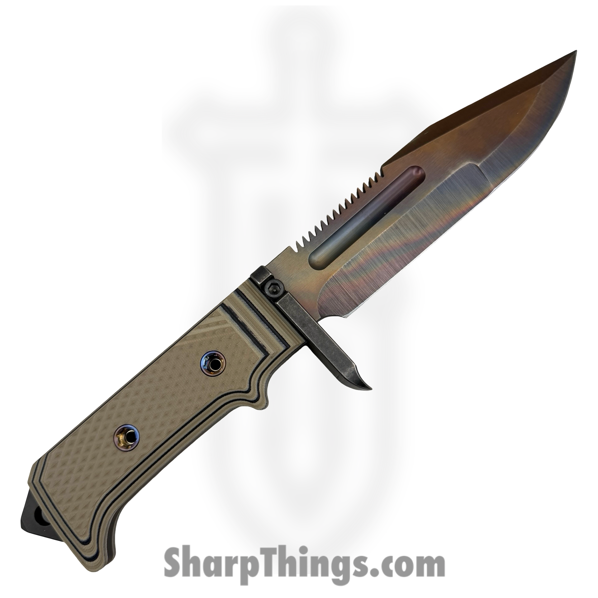 Medford Knife and Tool - MK0754PQ-12KB-SPQ3-HP - USMC Raider - Fixed Blade Knife - D2 Vulcan Clip Point - Multi Layered G10 - Black Tan - Image 2