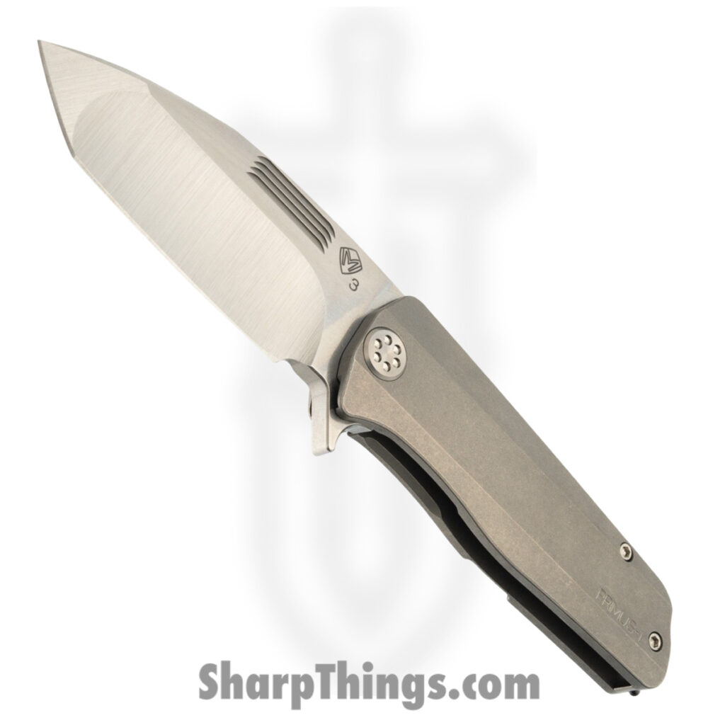 Medford Knife and Tool – MK2203TT-01TM-TSCS-BN – Primus – Folding Knife – 3V Tumbled Tanto – OS Tumbled Titanium – Natural