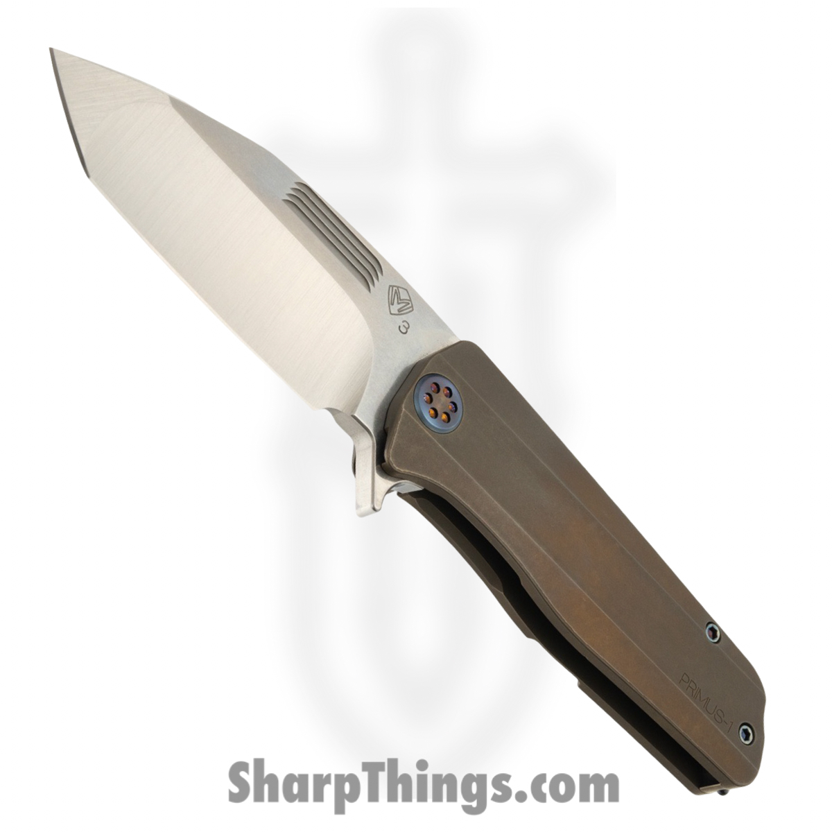 Medford Knife and Tool - MK2203TT-36A1-TFCF-BF - Primus - Folding Knife - 3V Tumbled Tanto - OS Tumbled Titanium - Bronze