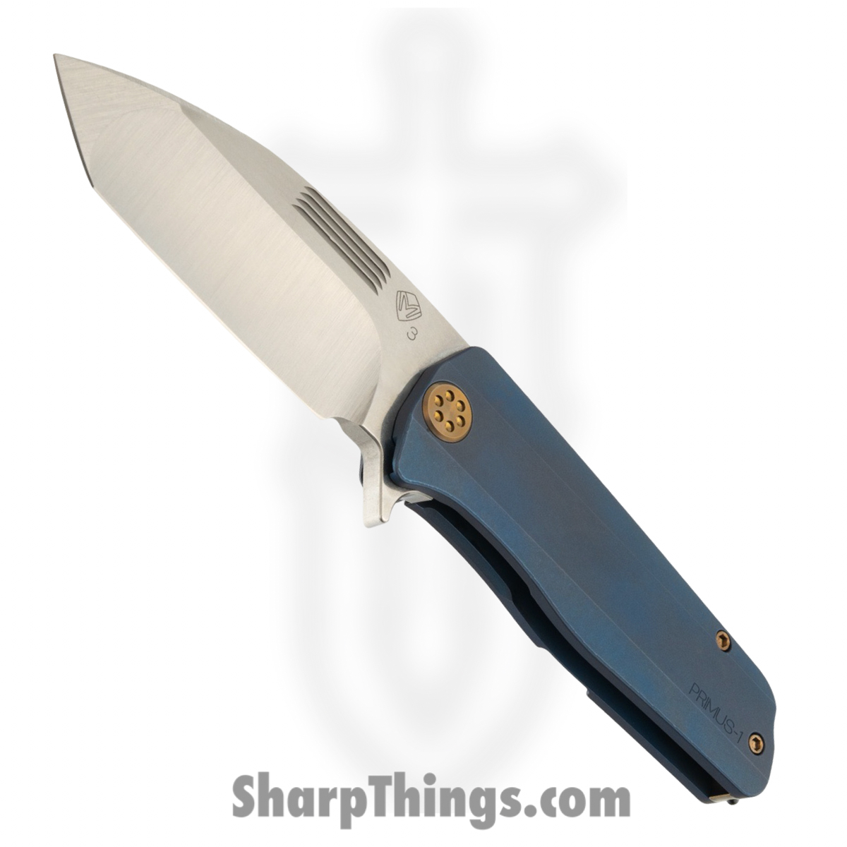Medford Knife and Tool - MK2203TT-37A2-T1C1-B1 - Primus - Folding Knife - 3V Tumbled Tanto - OS Tumbled Titanium - Blue