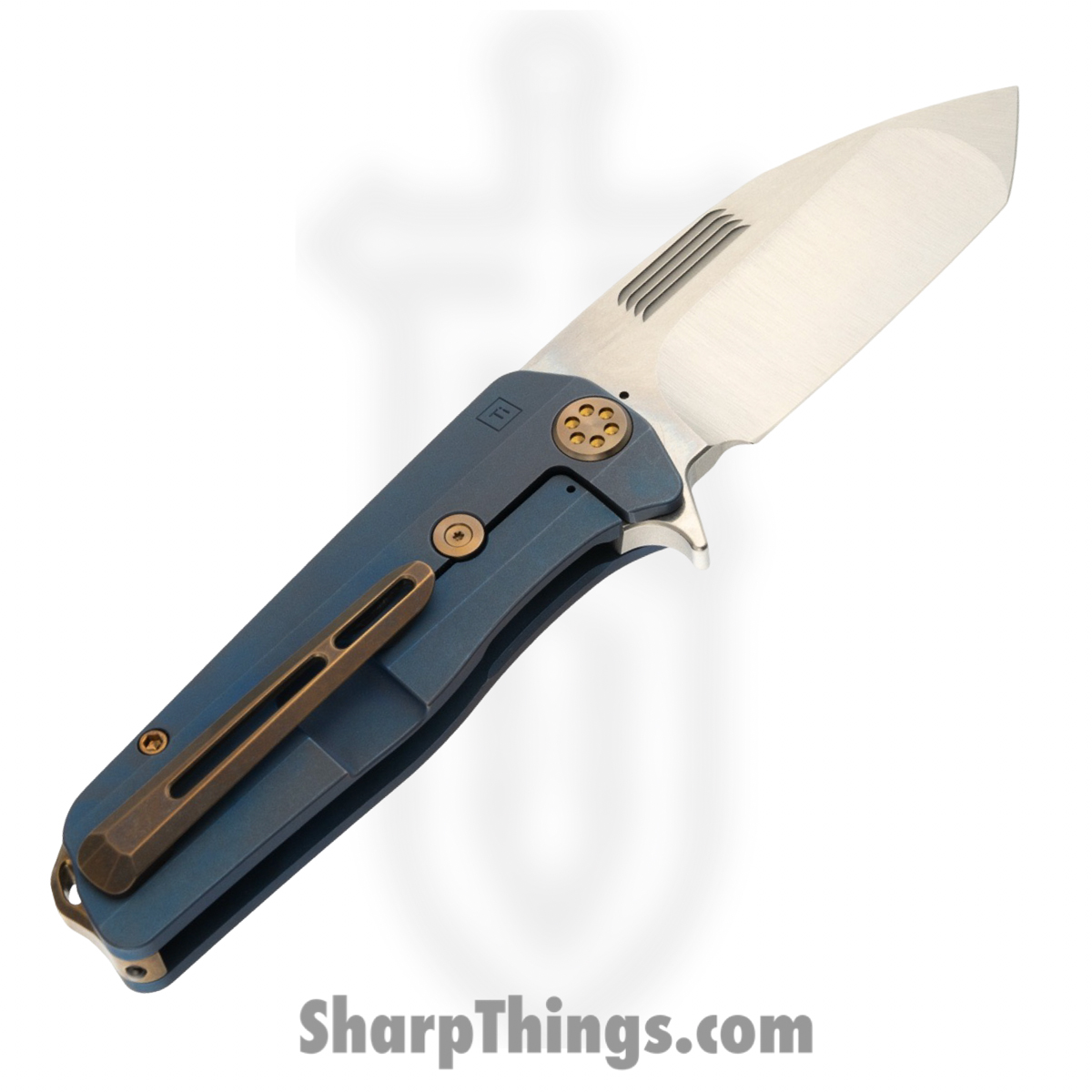 Medford Knife and Tool - MK2203TT-37A2-T1C1-B1 - Primus - Folding Knife - 3V Tumbled Tanto - OS Tumbled Titanium - Blue - Image 2