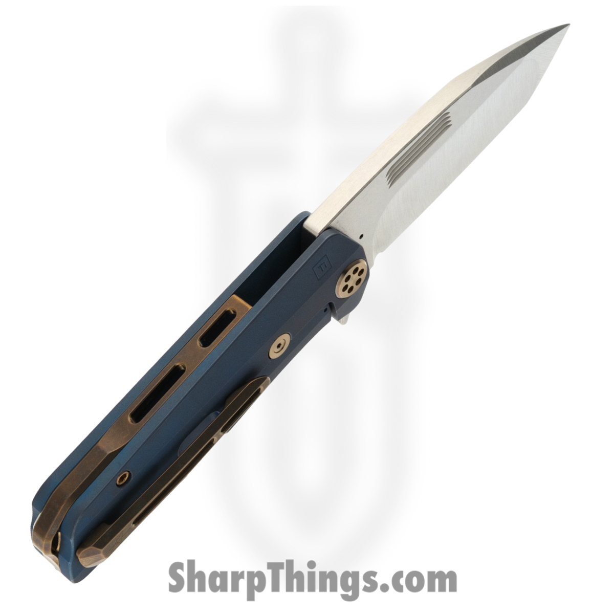 Medford Knife and Tool - MK2203TT-37A2-T1C1-B1 - Primus - Folding Knife - 3V Tumbled Tanto - OS Tumbled Titanium - Blue - Image 5