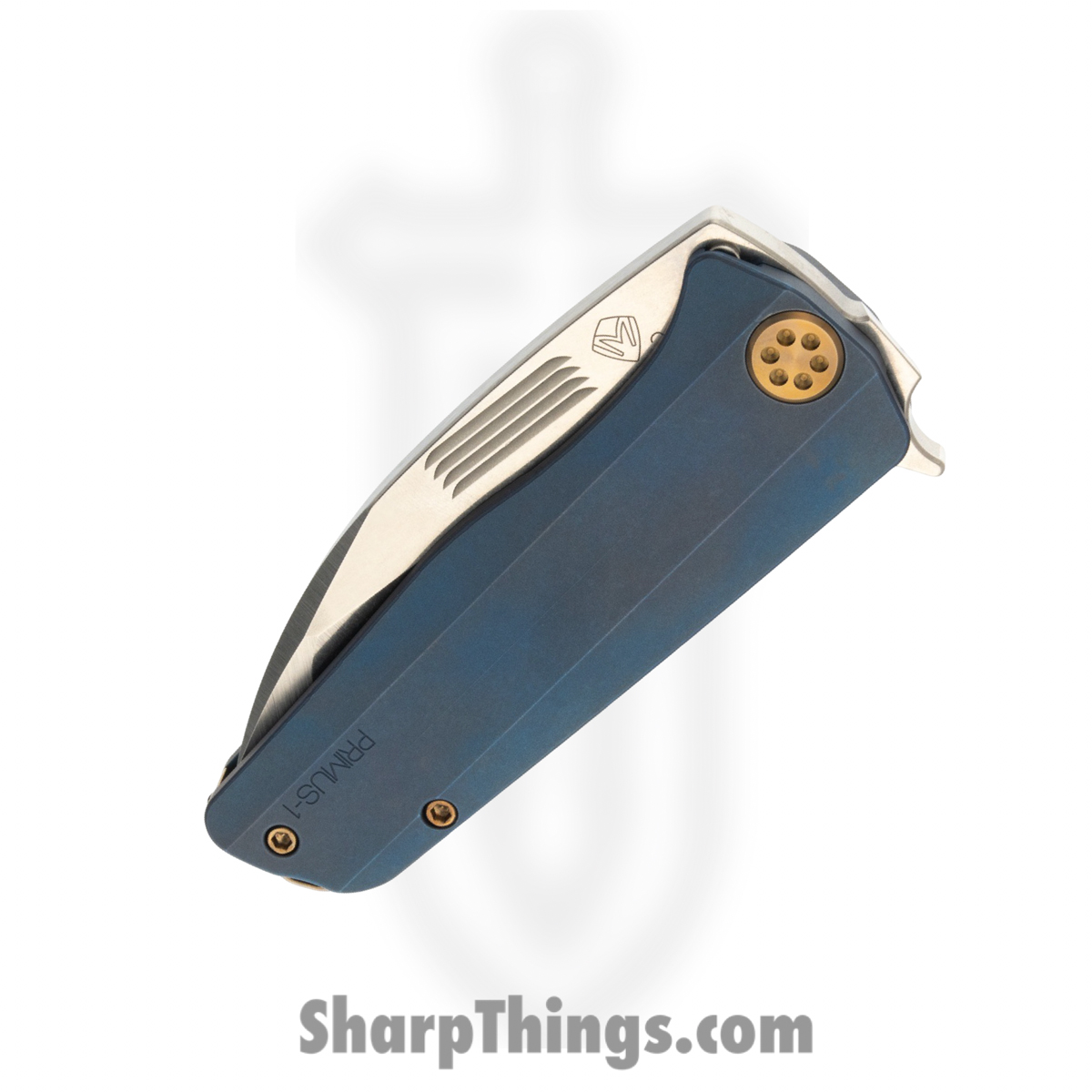Medford Knife and Tool - MK2203TT-37A2-T1C1-B1 - Primus - Folding Knife - 3V Tumbled Tanto - OS Tumbled Titanium - Blue - Image 4