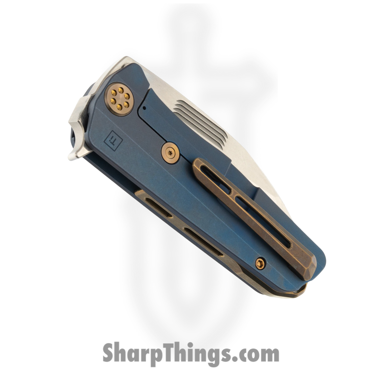 Medford Knife and Tool - MK2203TT-37A2-T1C1-B1 - Primus - Folding Knife - 3V Tumbled Tanto - OS Tumbled Titanium - Blue - Image 3