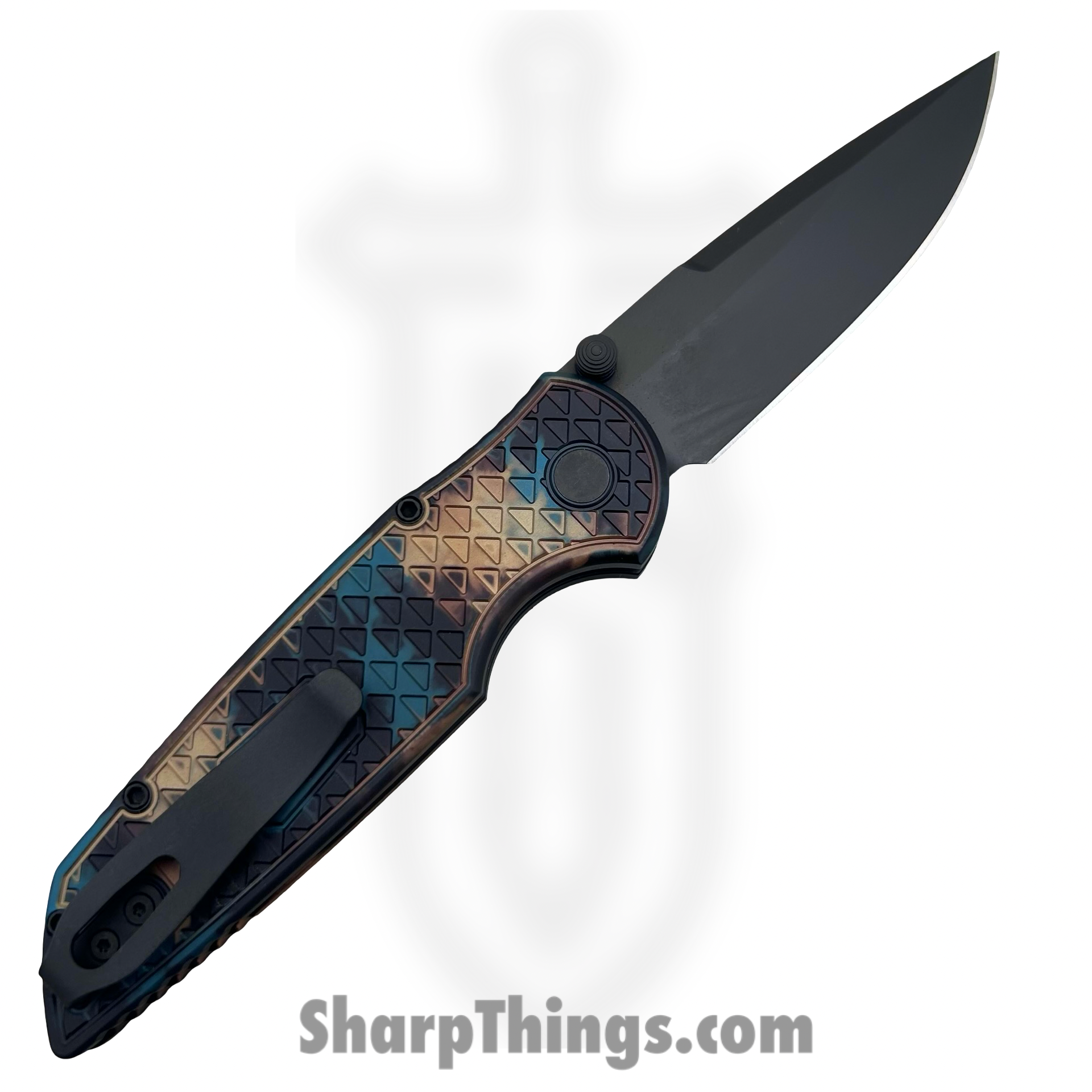ProTech - INT1106-SHIPWRECK - TR-3 Integrity - Folding Knife - CPM MagnaCut Coated Drop Point - Relic Textured "Shipwreck" Aluminum - Black Blue Tan - Image 2