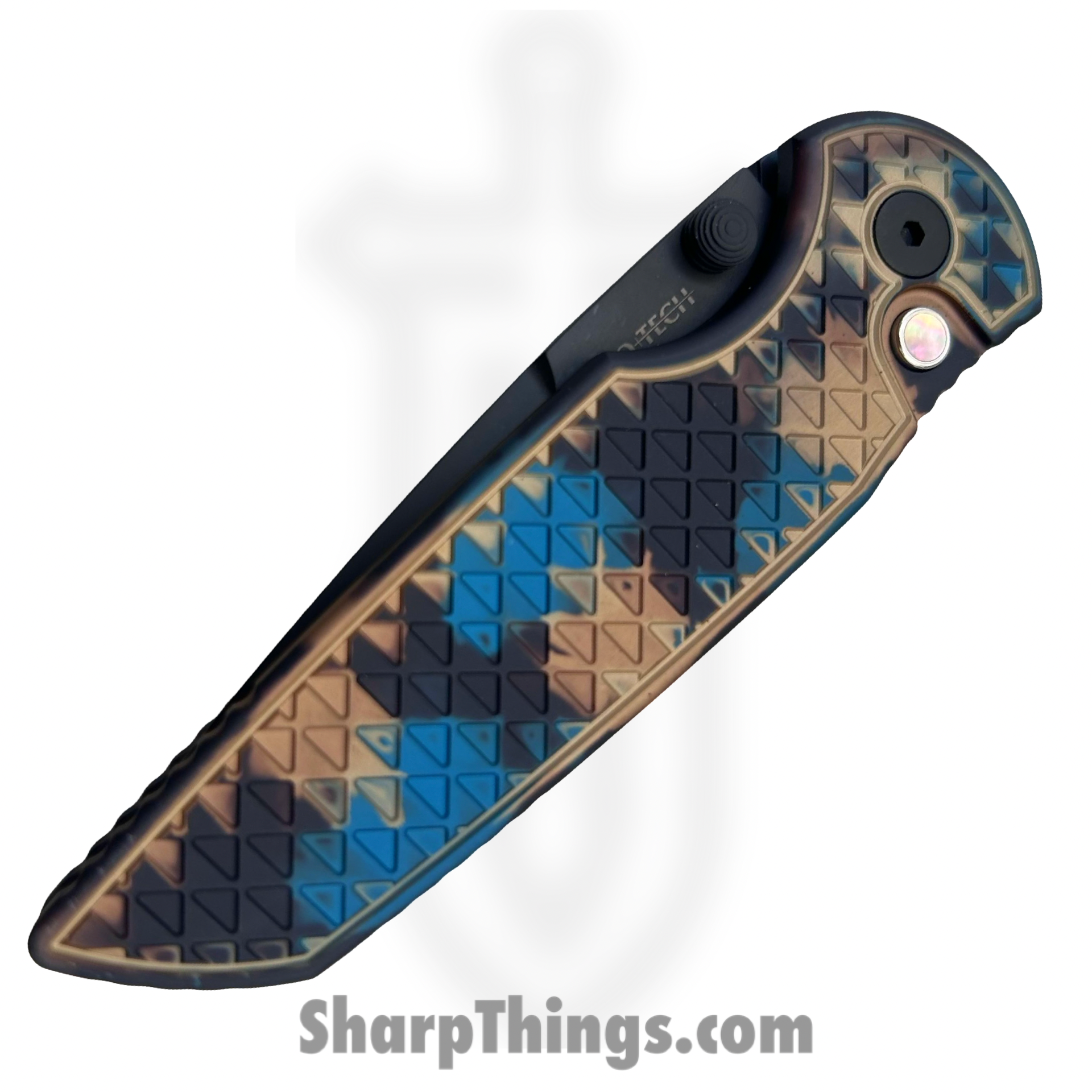 ProTech - INT1106-SHIPWRECK - TR-3 Integrity - Folding Knife - CPM MagnaCut Coated Drop Point - Relic Textured "Shipwreck" Aluminum - Black Blue Tan - Image 3
