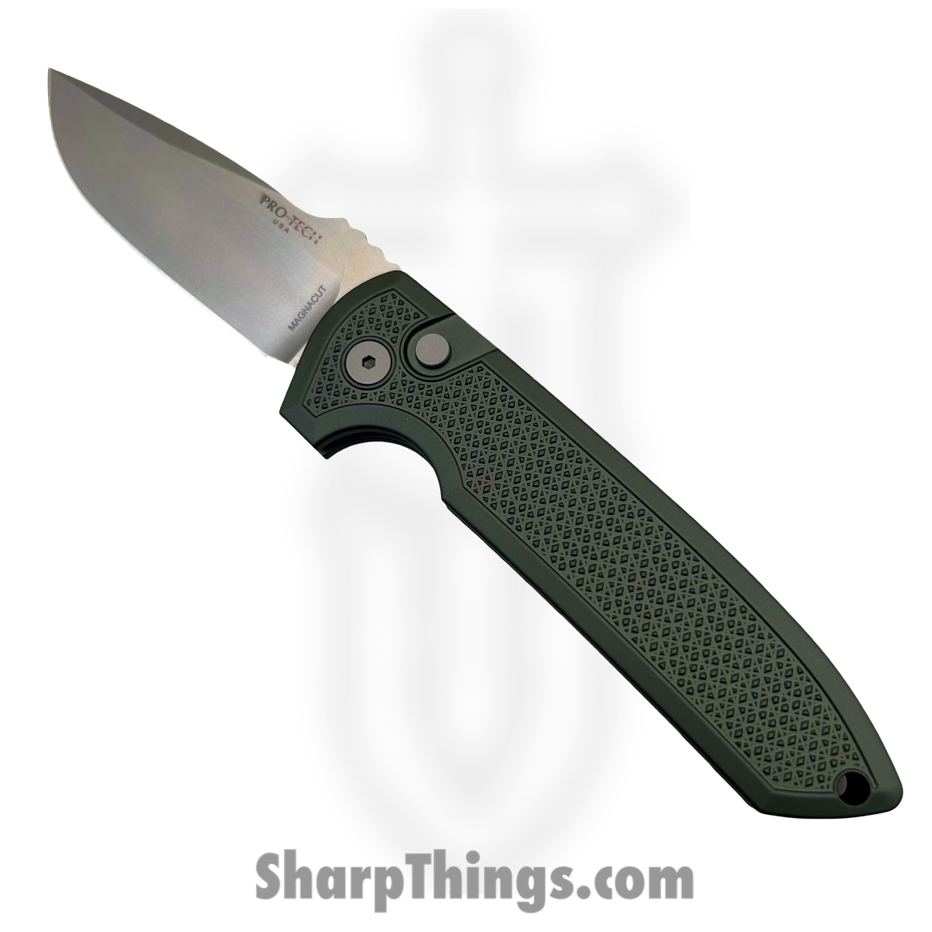 ProTech - LG3105-Green - Rockeye - Automatic Knife - CPM MagnaCut Stonewash Drop Point - Carbide Aluminum - Green