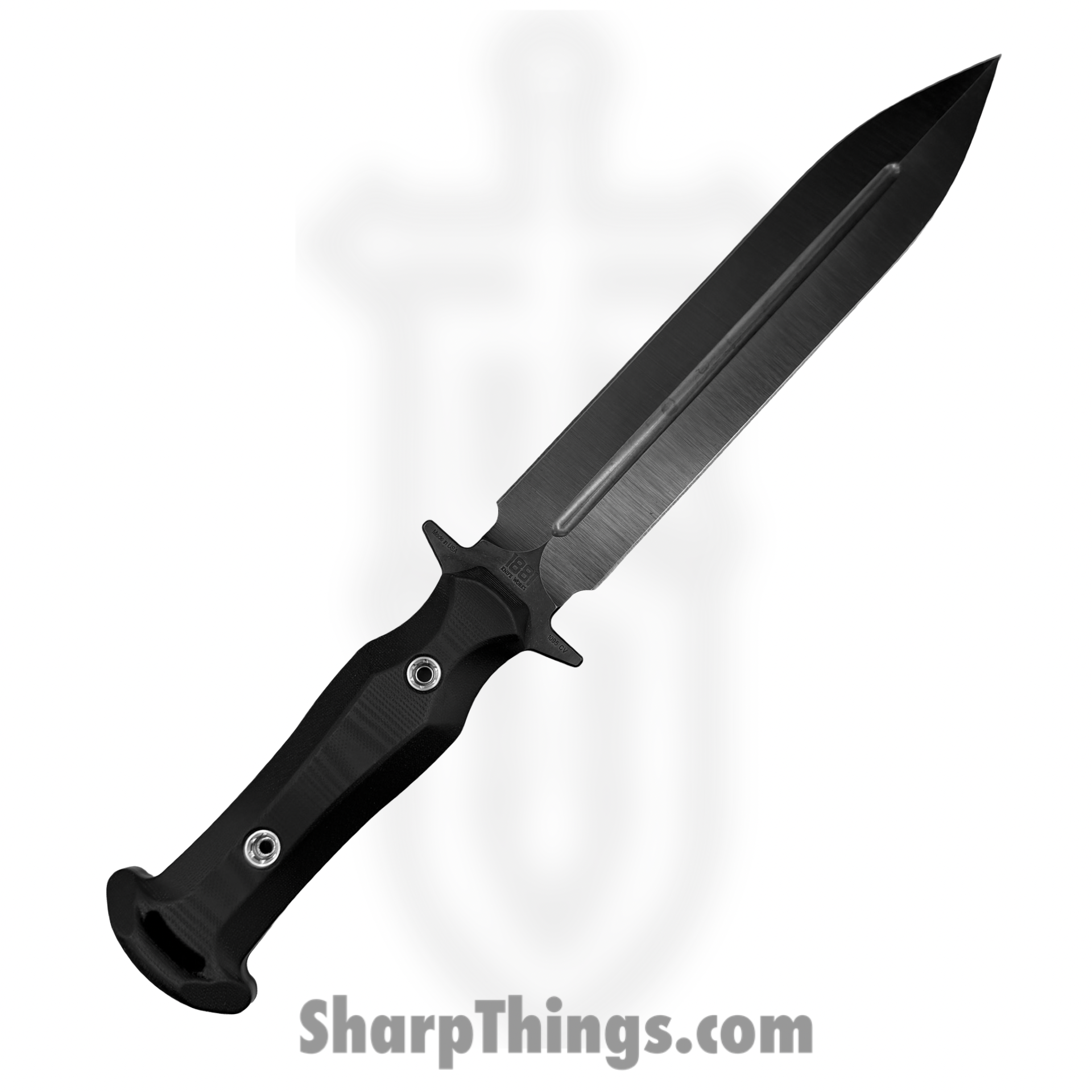 1881 Knife Works - MMS025 - Romulus - Fixed Blade Knife - 1095 Cro-Van Coated Dagger - G10 - Black - Image 3