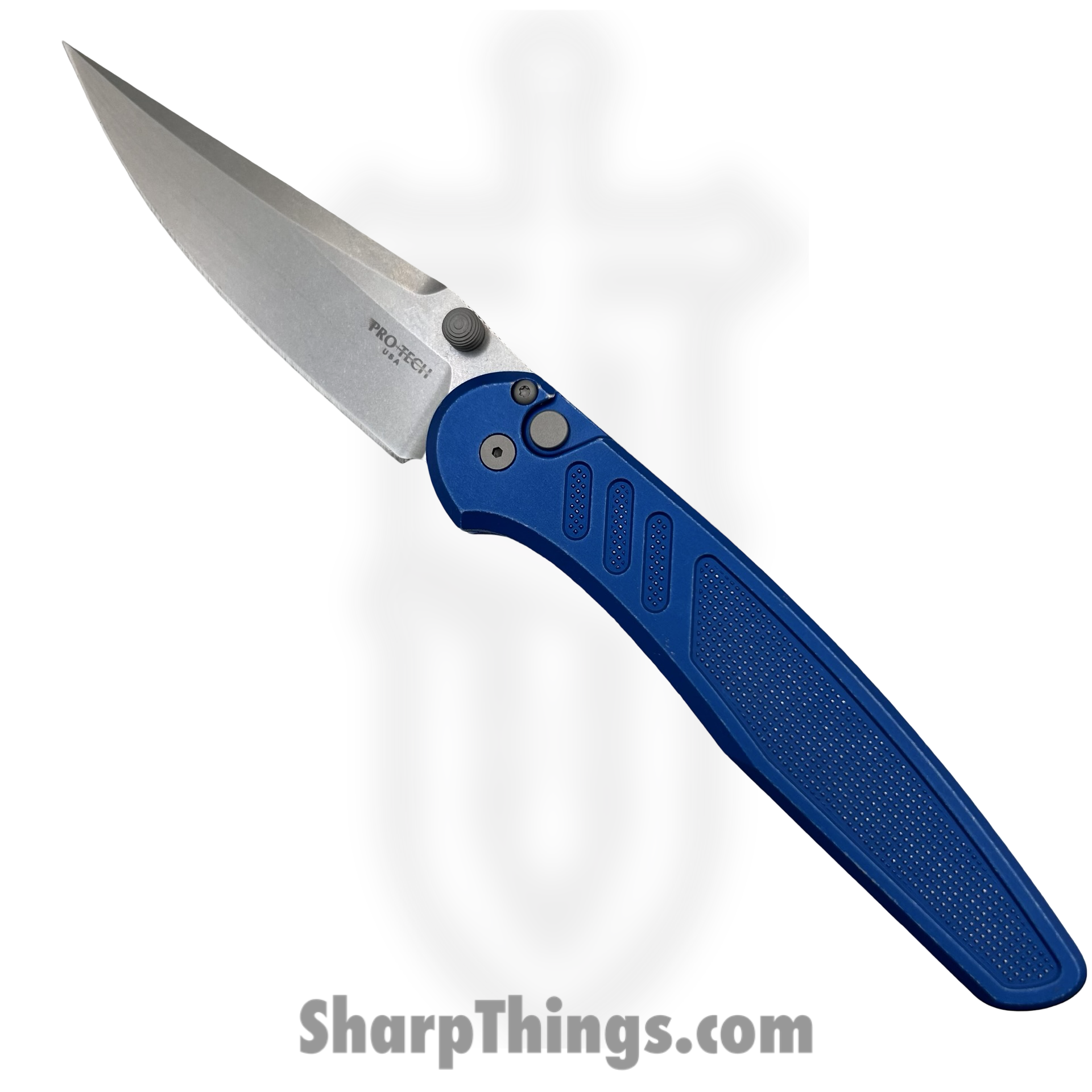 ProTech - PN1101-BW Blue - Peace Neighbor Avalon - Folding Knife - CPM MagnaCut Stonewash Drop Point - Knurled Aluminum - Battleworn Blue