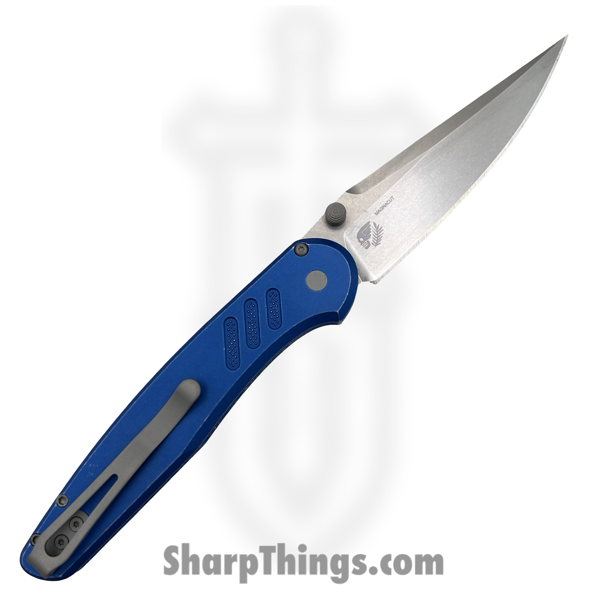 ProTech - PN1101-BW Blue - Peace Neighbor Avalon - Folding Knife - CPM MagnaCut Stonewash Drop Point - Knurled Aluminum - Battleworn Blue - Image 2