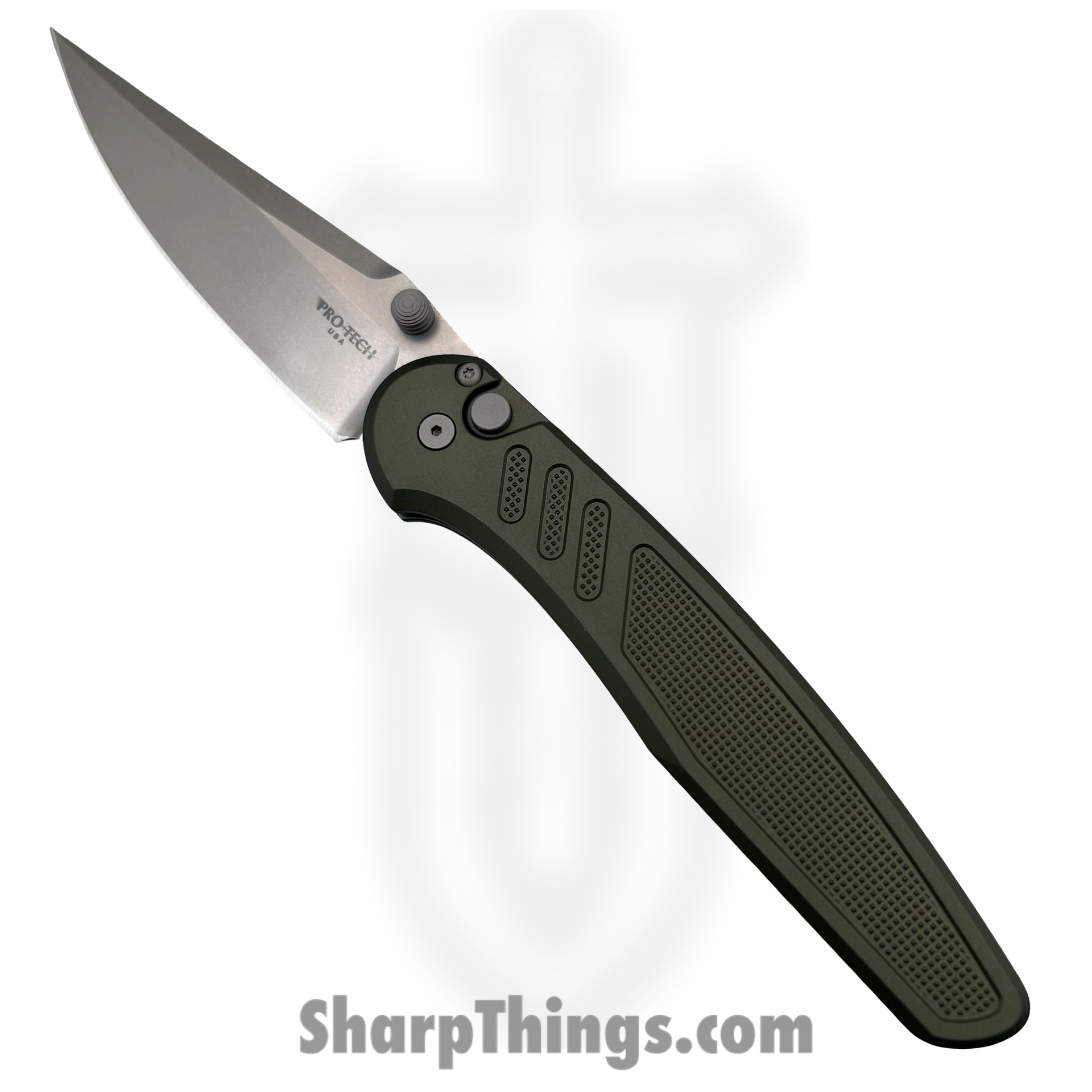 ProTech - PN1101-Green - Peace Neighbor Avalon - Folding Knife - CPM MagnaCut Stonewash Spear Point - Knurled Aluminum - Green