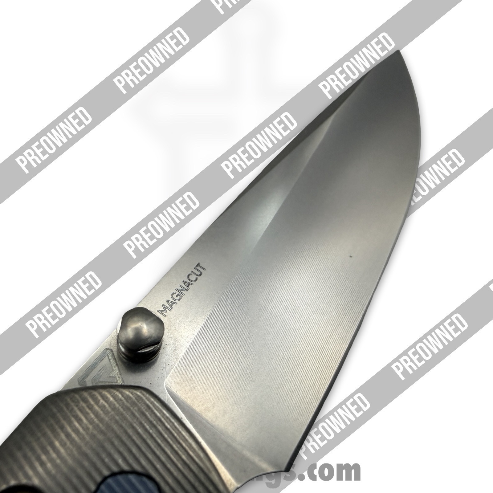 Tactile Knife Co. - PO20-MV-MC02-TT01 - Preowned Maverick - Folding Knife - CPM MagnaCut Stonewash Drop Point - Titanium - Grey|Blue - Image 3