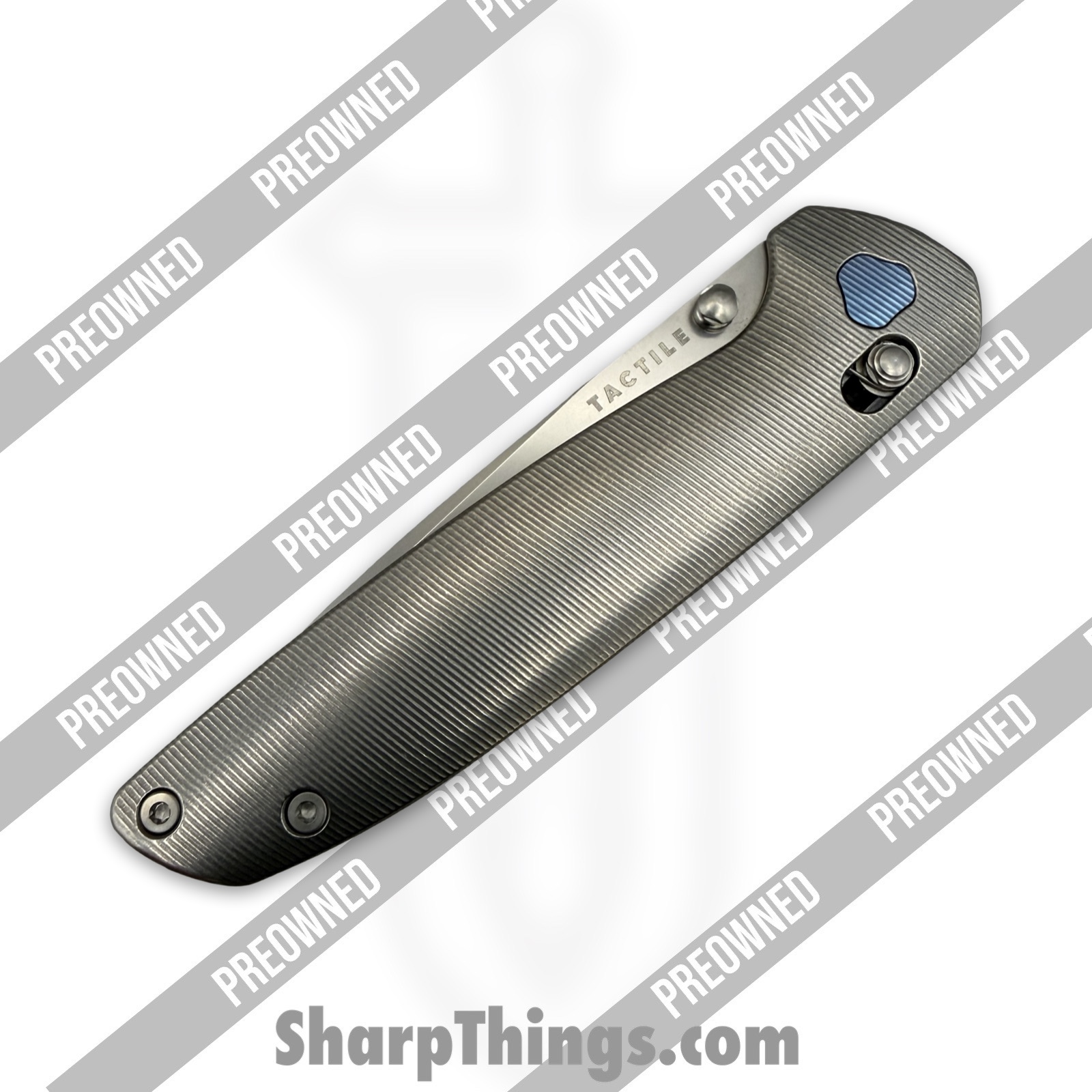 Tactile Knife Co. - PO20-MV-MC02-TT01 - Preowned Maverick - Folding Knife - CPM MagnaCut Stonewash Drop Point - Titanium - Grey|Blue - Image 10