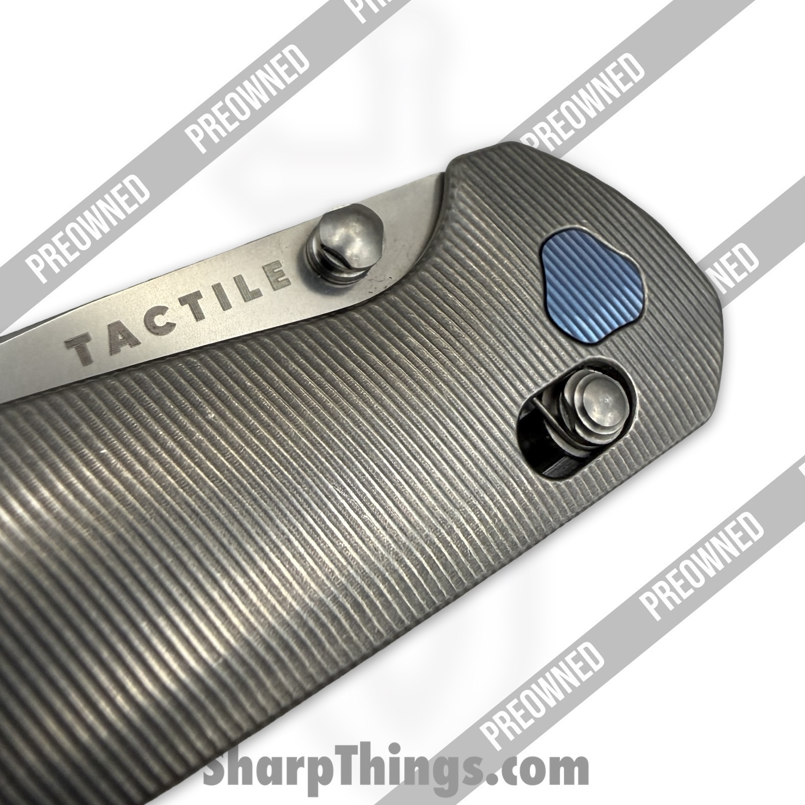 Tactile Knife Co. - PO20-MV-MC02-TT01 - Preowned Maverick - Folding Knife - CPM MagnaCut Stonewash Drop Point - Titanium - Grey|Blue - Image 6