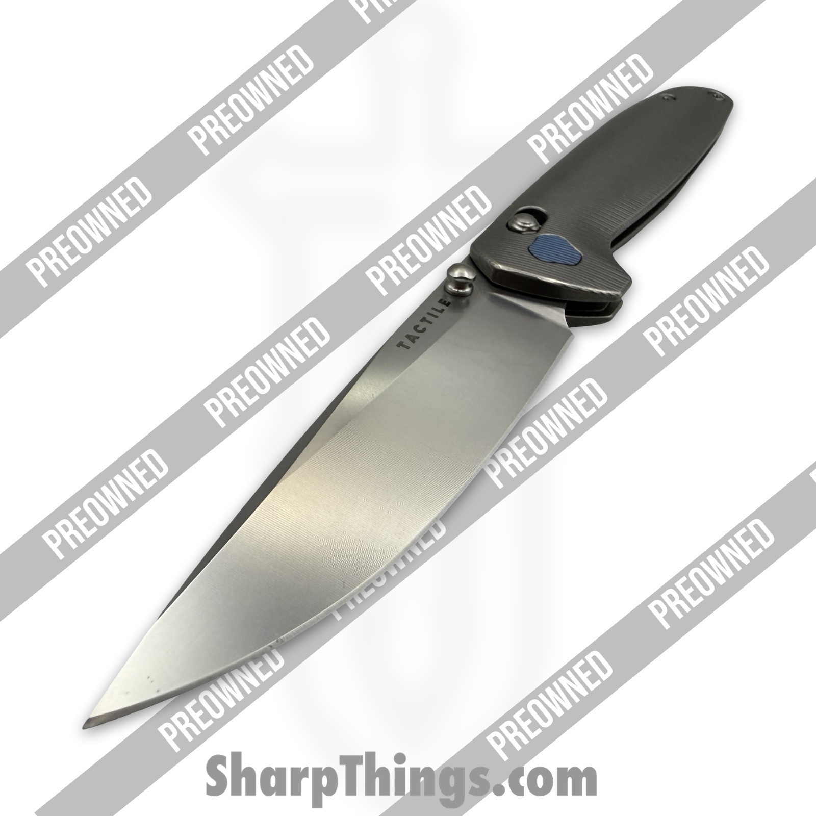 Tactile Knife Co. - PO20-MV-MC02-TT01 - Preowned Maverick - Folding Knife - CPM MagnaCut Stonewash Drop Point - Titanium - Grey|Blue - Image 4