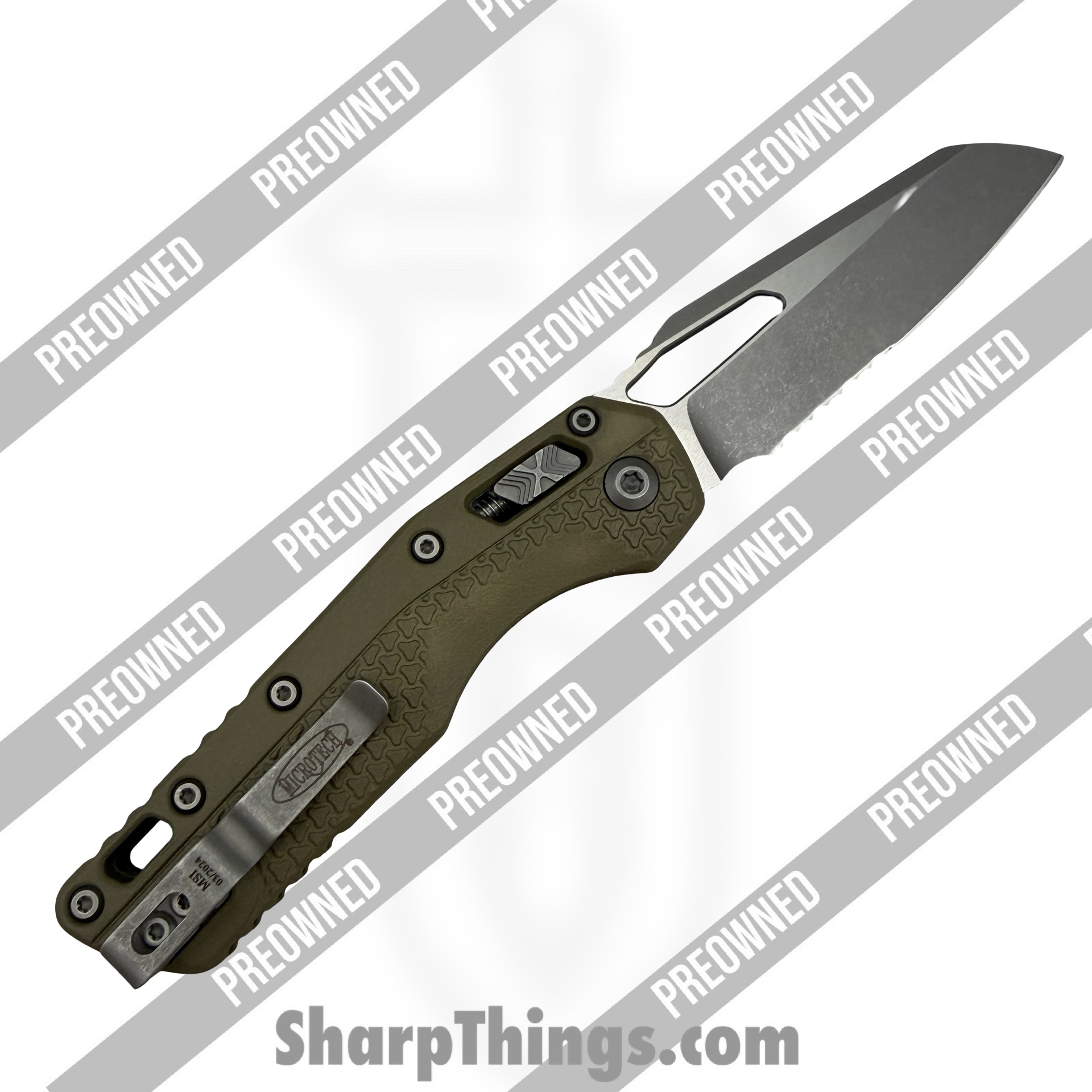 Microtech - PO210T-11APPMOD - Preowned MSI - Folding Knife - M390MK Acid Etched Wharncliffe - FRN - OD Green - Image 2