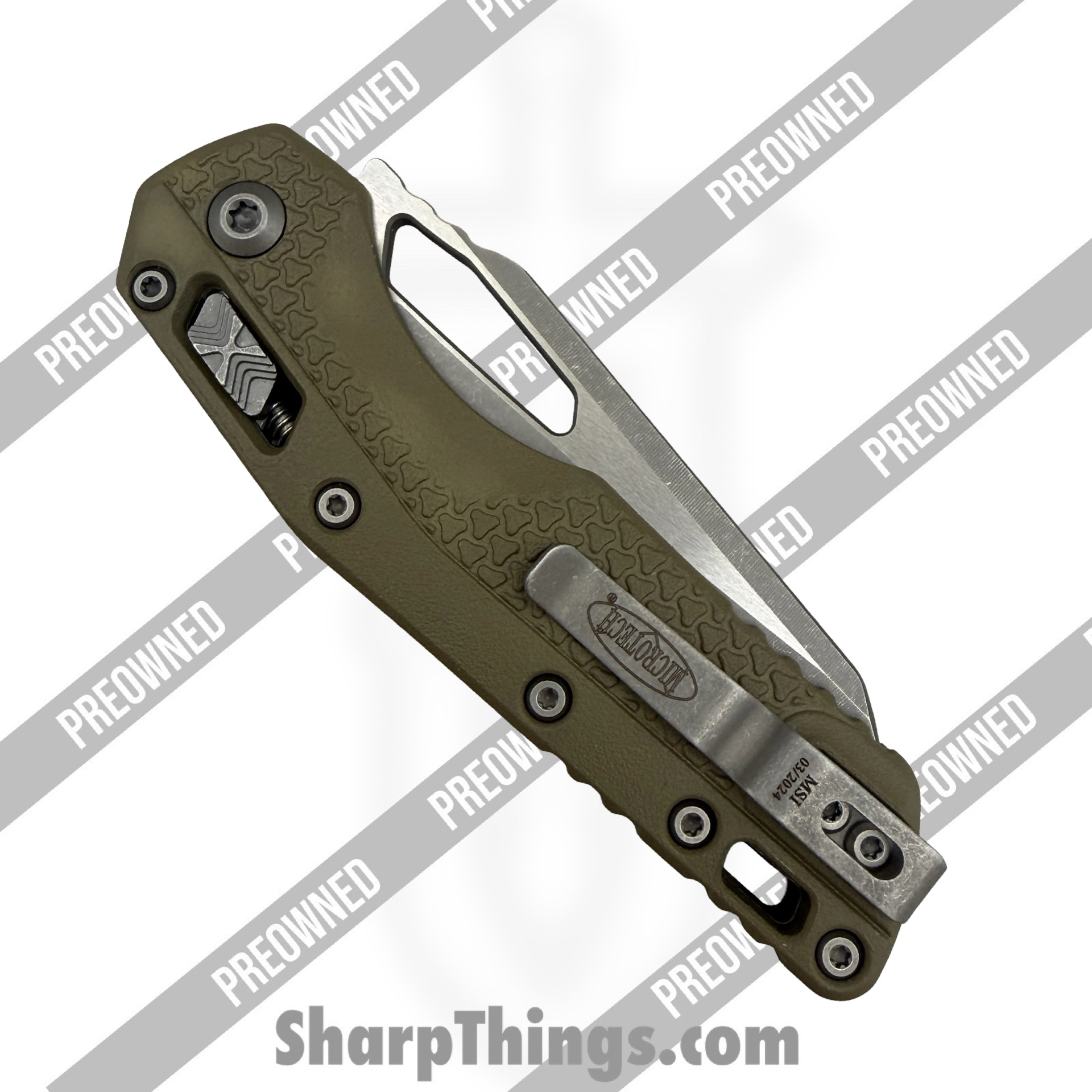Microtech - PO210T-11APPMOD - Preowned MSI - Folding Knife - M390MK Acid Etched Wharncliffe - FRN - OD Green - Image 4