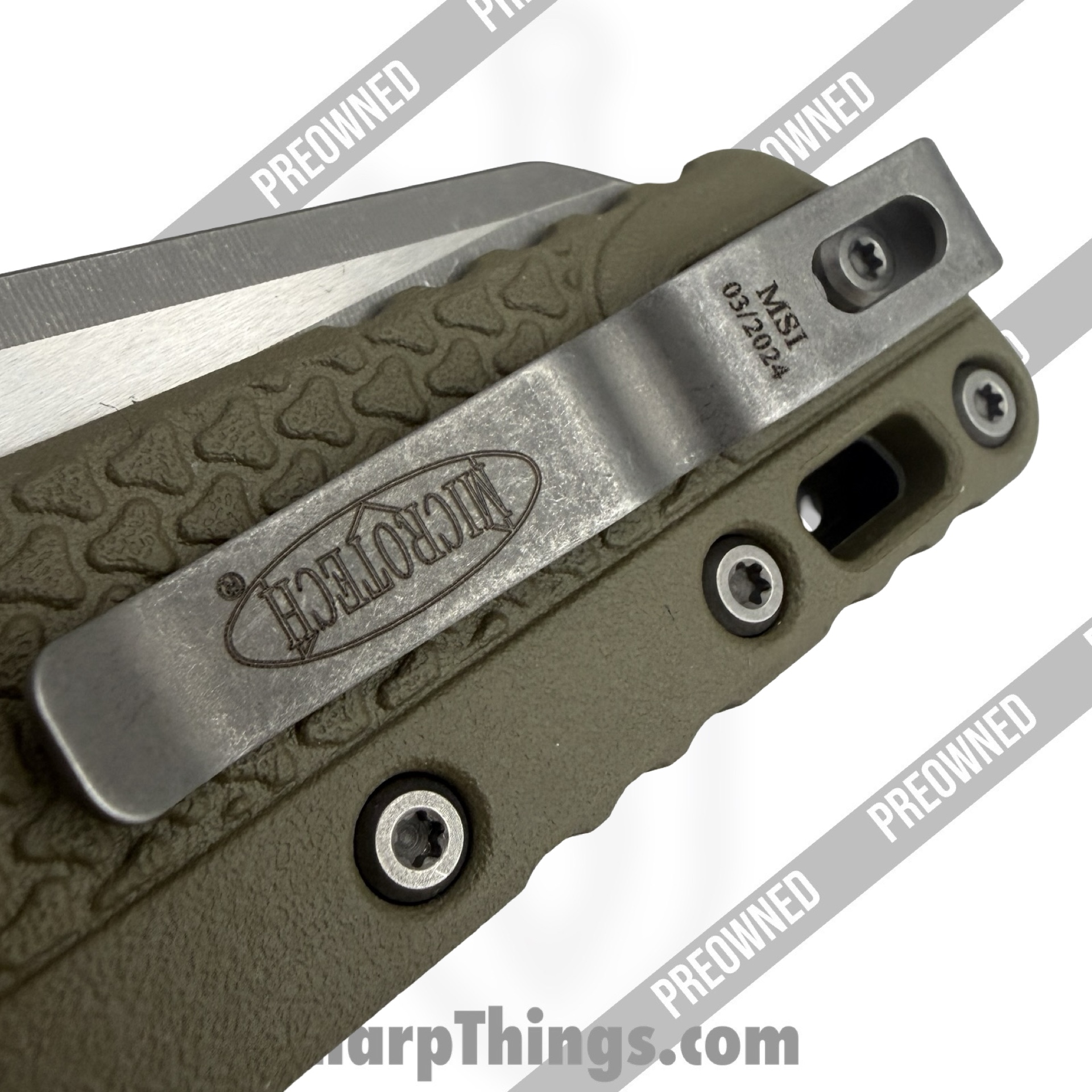 Microtech - PO210T-11APPMOD - Preowned MSI - Folding Knife - M390MK Acid Etched Wharncliffe - FRN - OD Green - Image 5