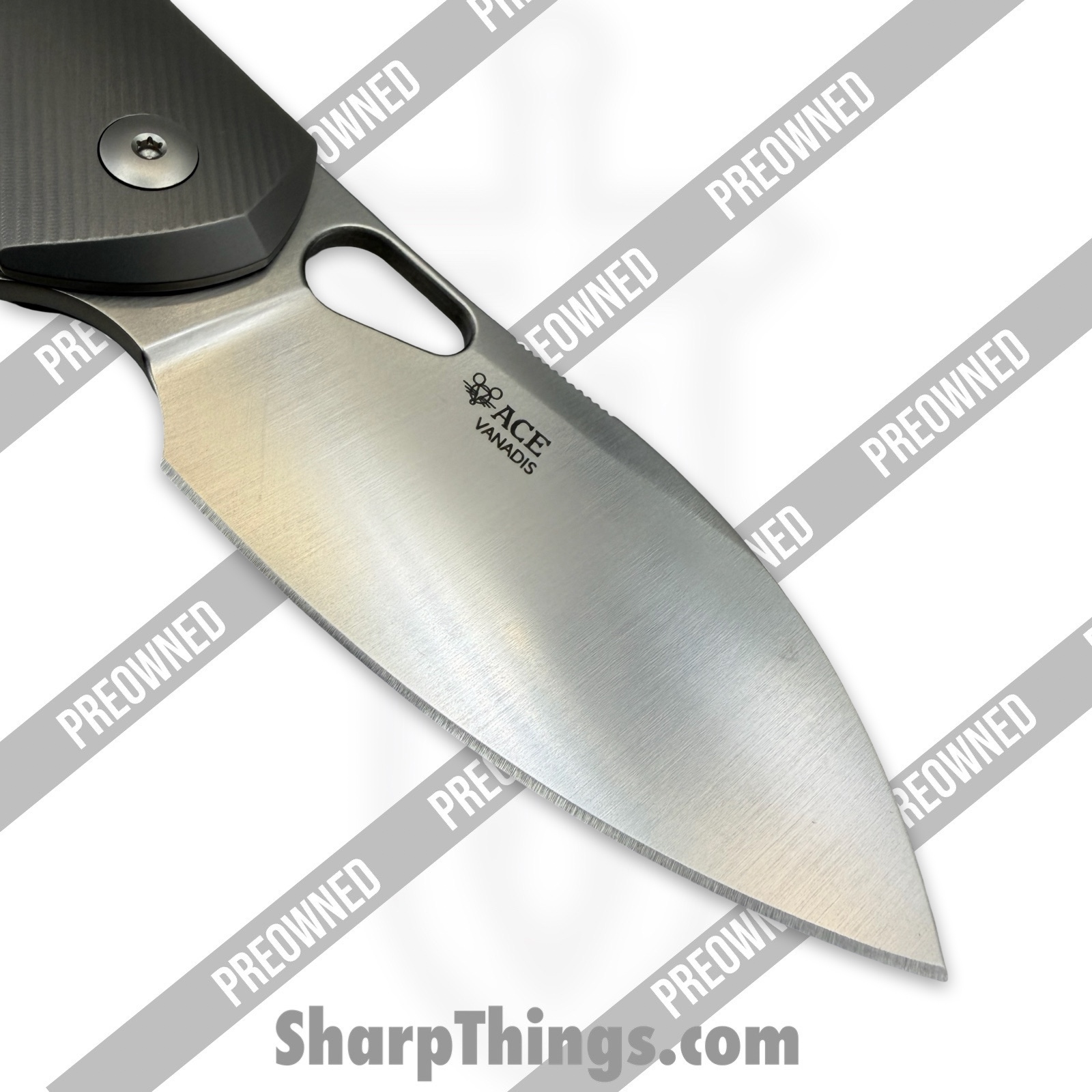 GiantMouse - POBIBLIO-XL-TITANIUM - Preowned Ace Biblio XL - Folding Knife - Vanadis Satin Sheepsfoot - Titanium - Grey|Brass - Image 3
