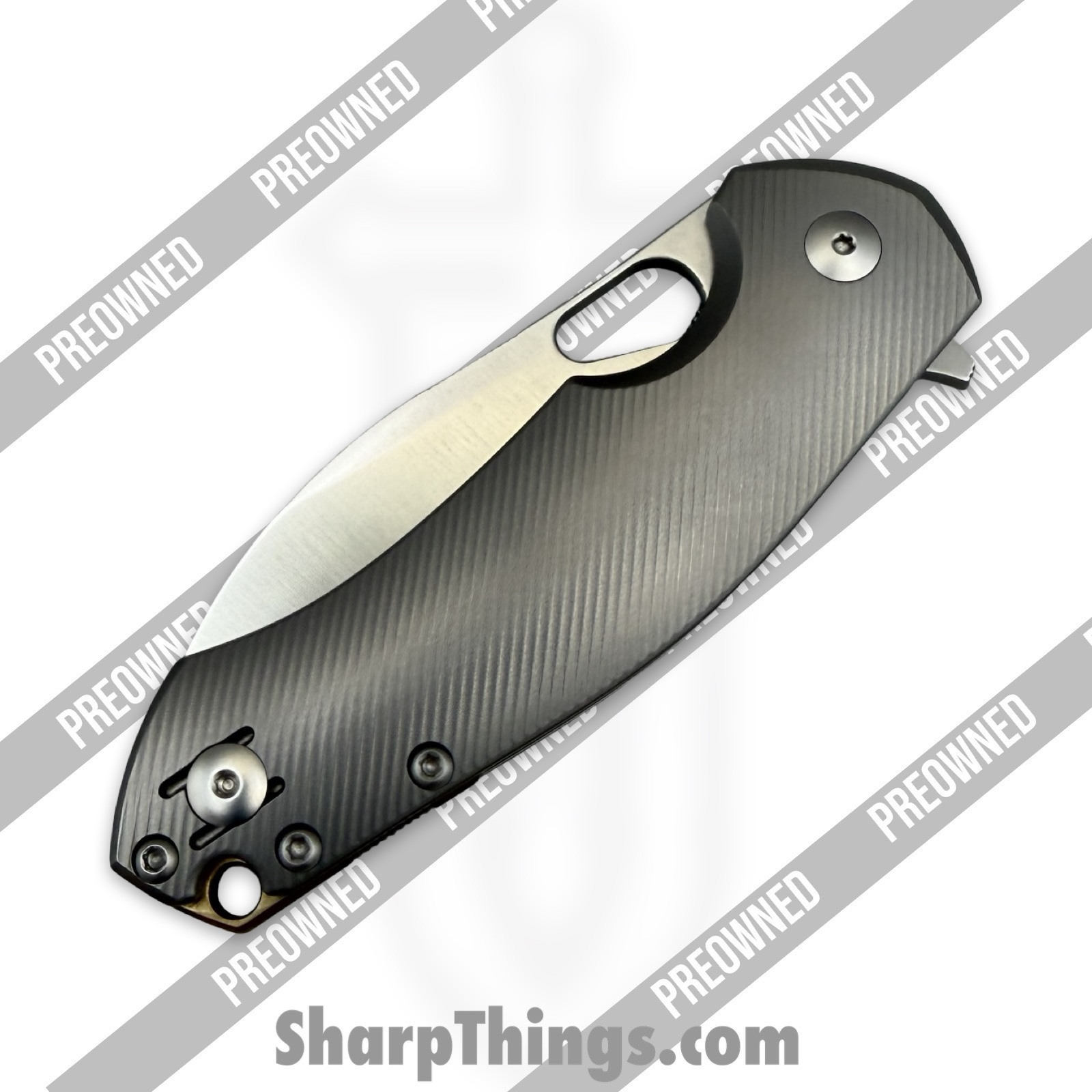 GiantMouse - POBIBLIO-XL-TITANIUM - Preowned Ace Biblio XL - Folding Knife - Vanadis Satin Sheepsfoot - Titanium - Grey|Brass - Image 11