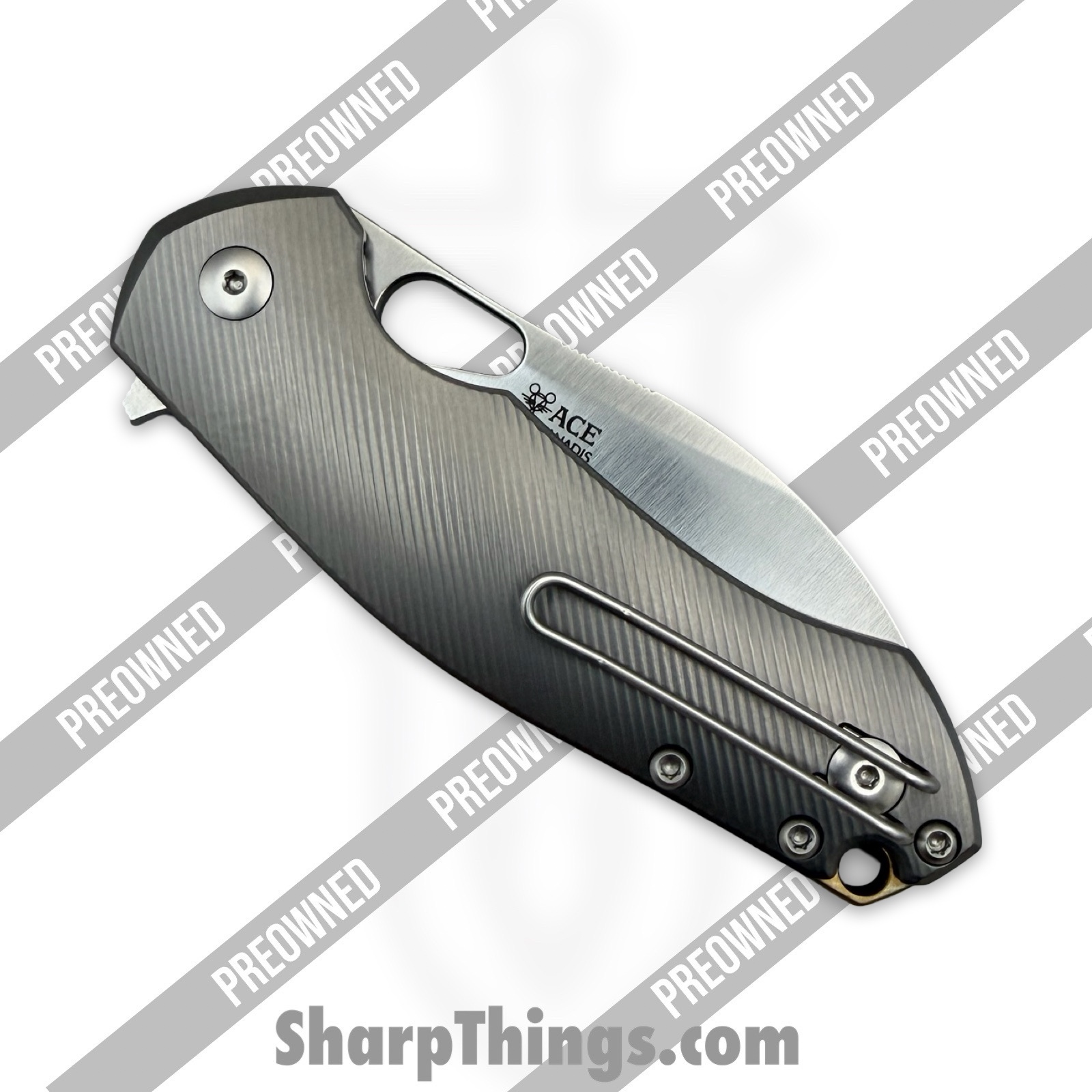 GiantMouse - POBIBLIO-XL-TITANIUM - Preowned Ace Biblio XL - Folding Knife - Vanadis Satin Sheepsfoot - Titanium - Grey|Brass - Image 10
