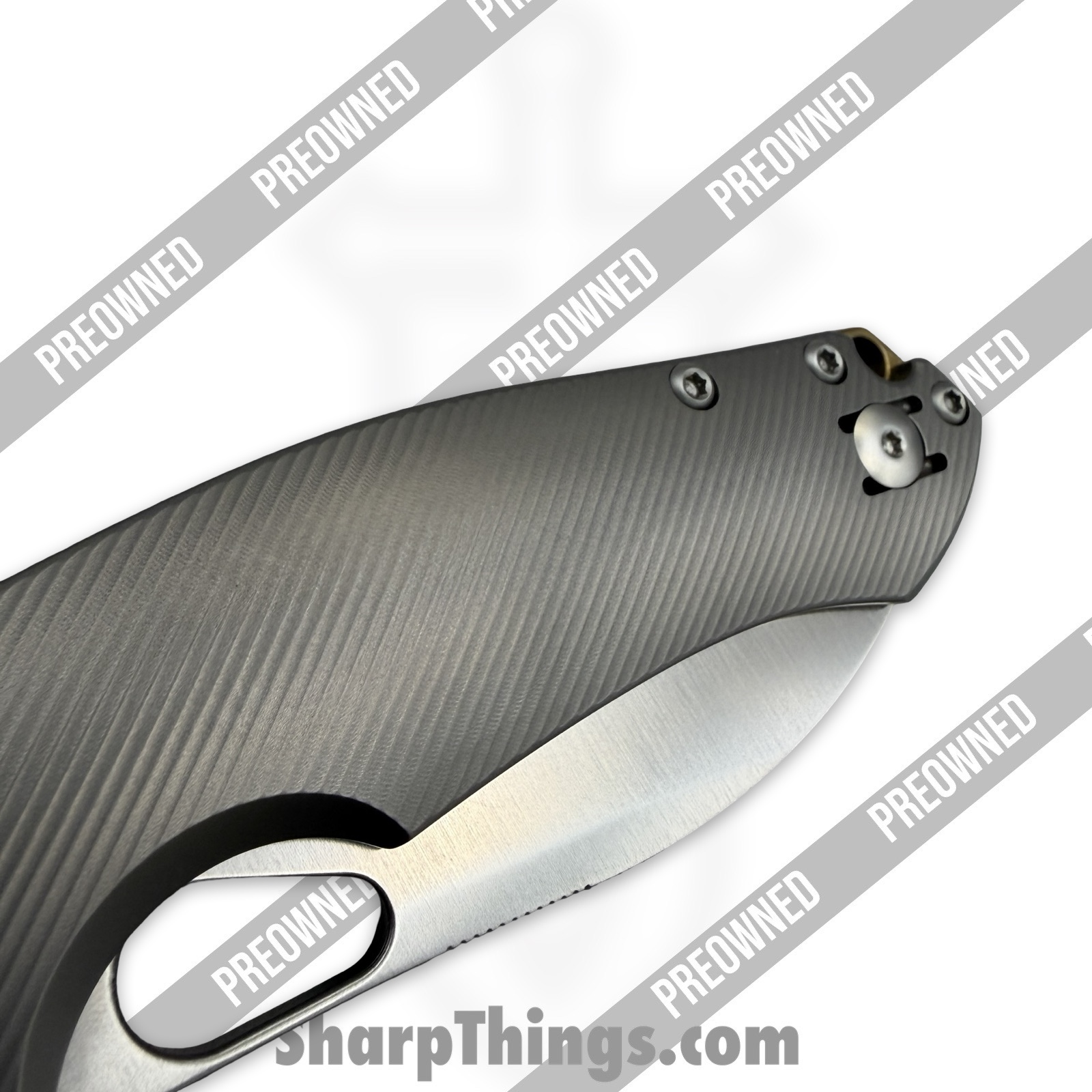 GiantMouse - POBIBLIO-XL-TITANIUM - Preowned Ace Biblio XL - Folding Knife - Vanadis Satin Sheepsfoot - Titanium - Grey|Brass - Image 8