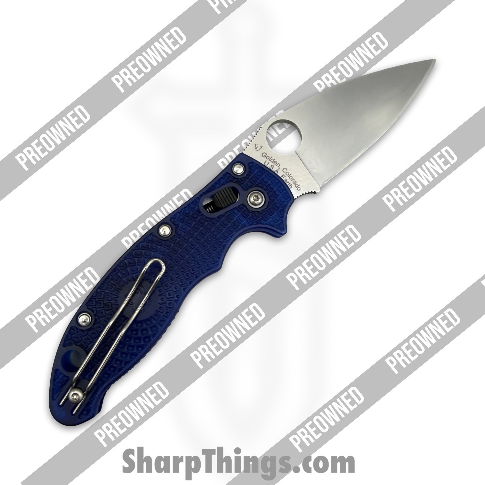 Spyderco - POC101PBL2 - Preowned Manix 2 Lighweight - Folding Knife - CTS-BD1N Stonewash Drop Point - Polymer - Blue - Image 2