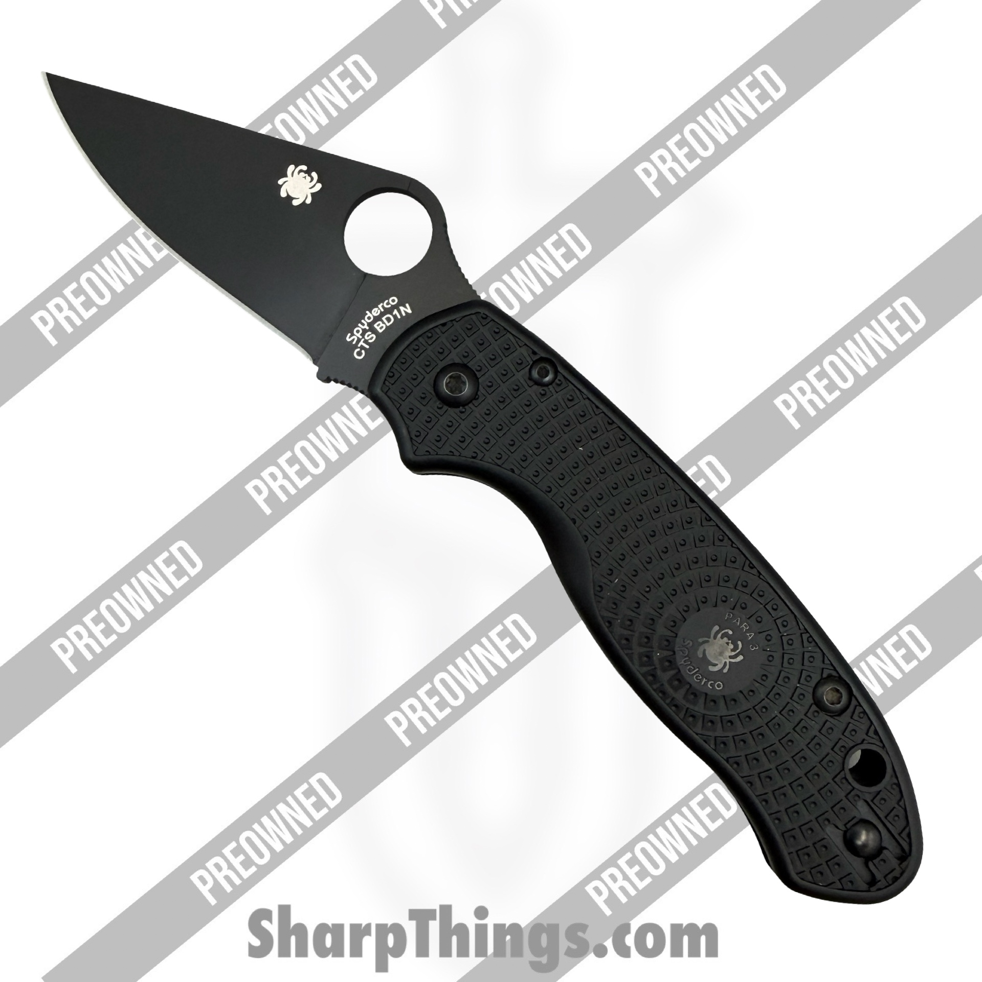 Spyderco - POC223PBBK - Preowned Para 3 Lightweight - Folding Knife - CTS-BD1N Coated Clip Point - Polymer - Black