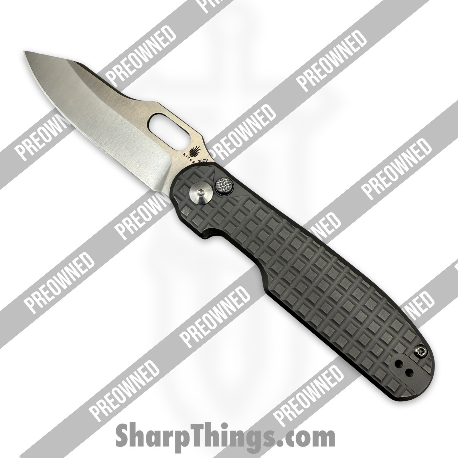 Kizer Cutlery - POKI4562A4 - Preowned Cormorant Ti - Folding Knife - 20CV Satin Clip Point - Titanium - Grey