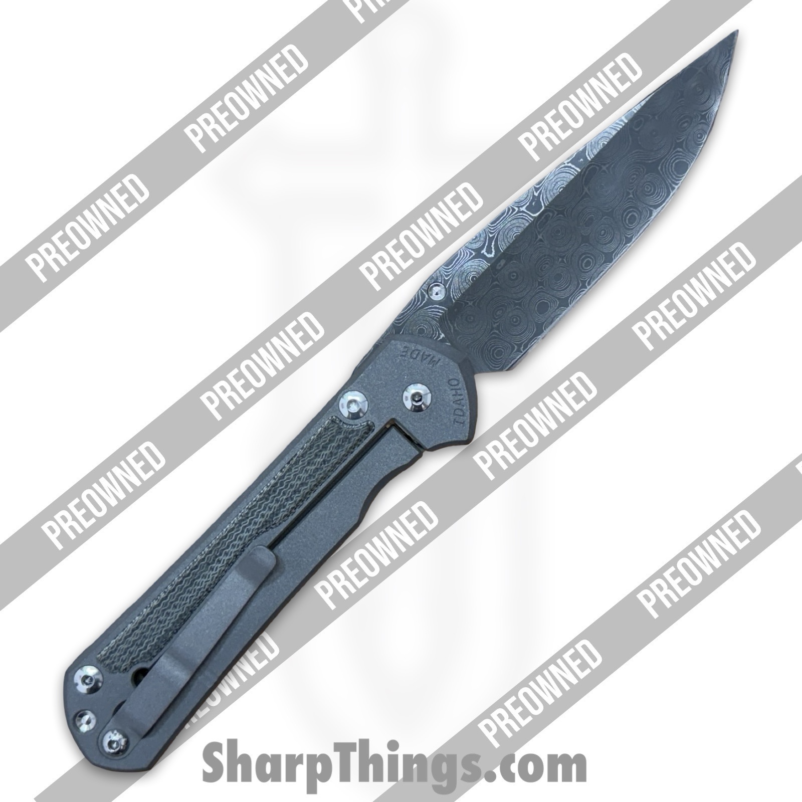 Chris Reeve Knives - POL31-1206 - Preowned Large Sebenza 31 Inlay - Folding Knife - Chad Nichols Damascus Drop Point - Titanium - Black - Image 2