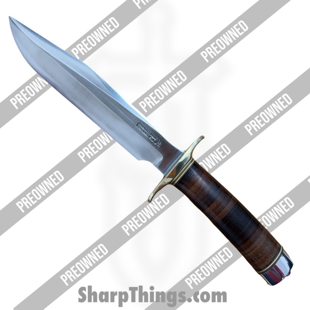 Randall – POrkm1 – Preowned Model #1 – Fixed Blade Knife – 01 Tool Steel Satin Clip Point – Leather – Brown|Brass