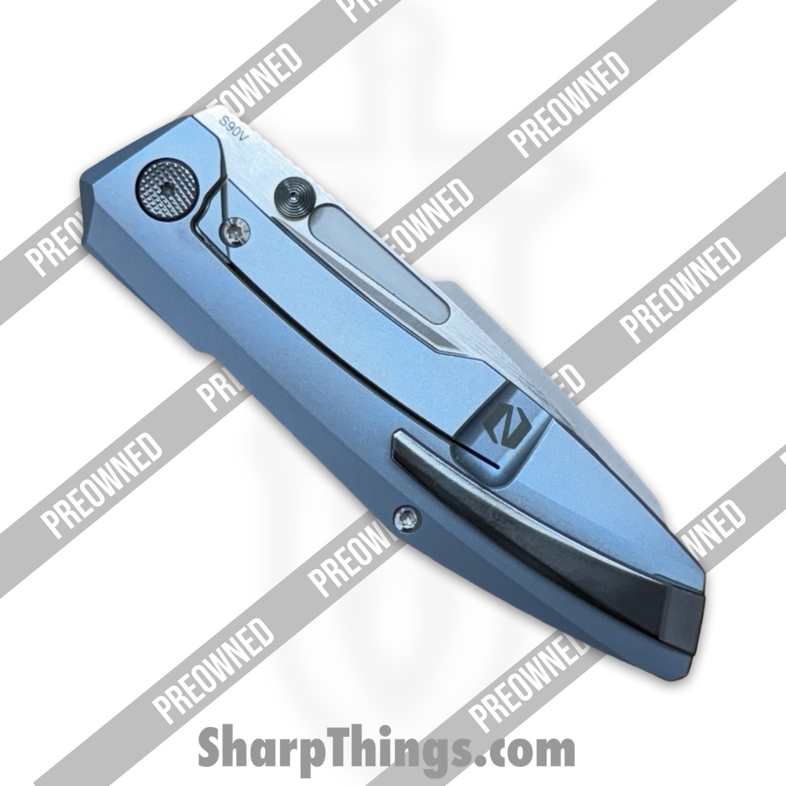Null Knives - PORaiko320 - Preowned Raikou #320 w/ Zirconium Kit - Folding Knife - S90V Satin Sheepsfoot - Timascus - Blue - Image 8