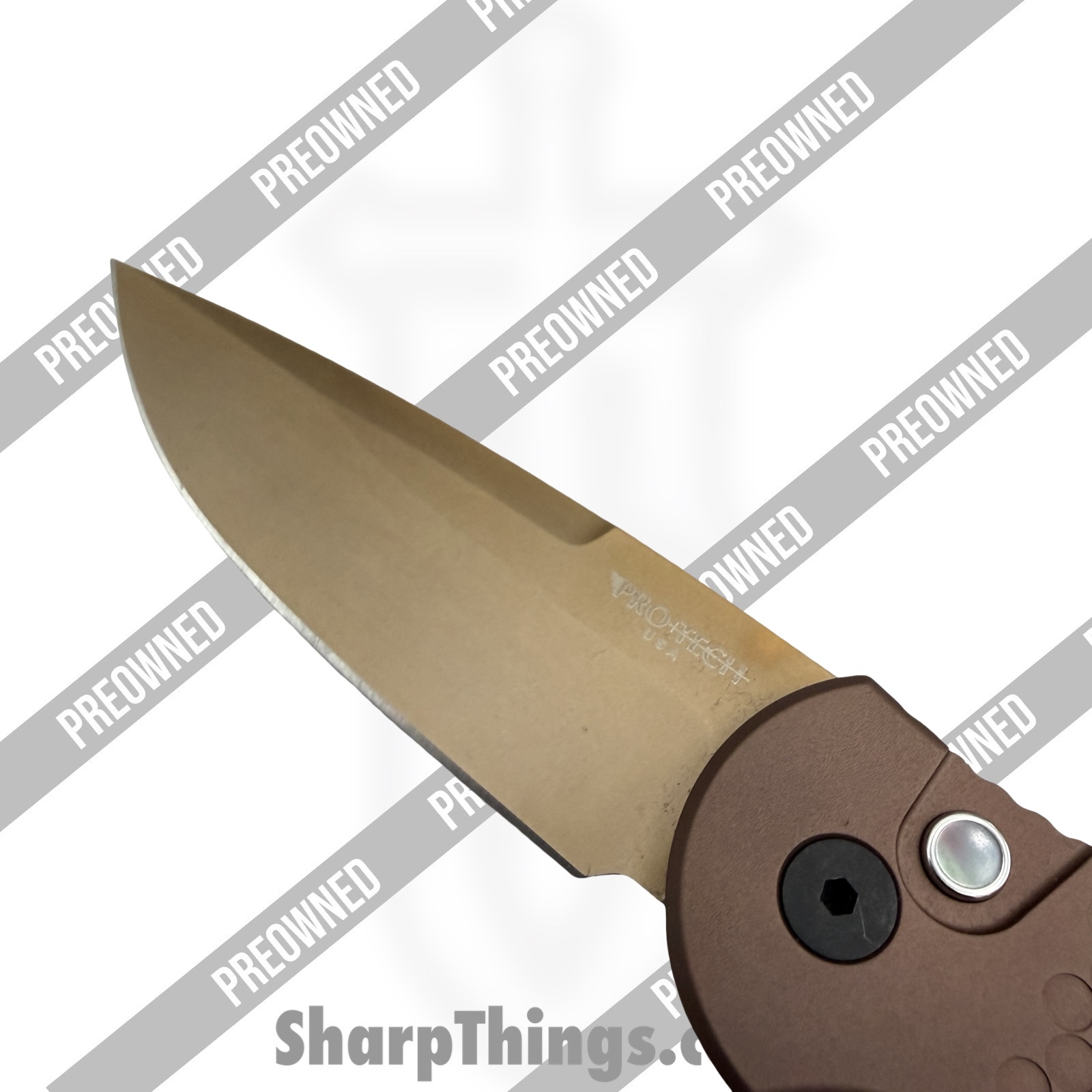 Protech - POTR-3.04 - Preowned TR-3 Sandhawk - Automatic Knife - CPM MagnaCut Bronzed Spear Point - Aluminum - Brown - Image 8