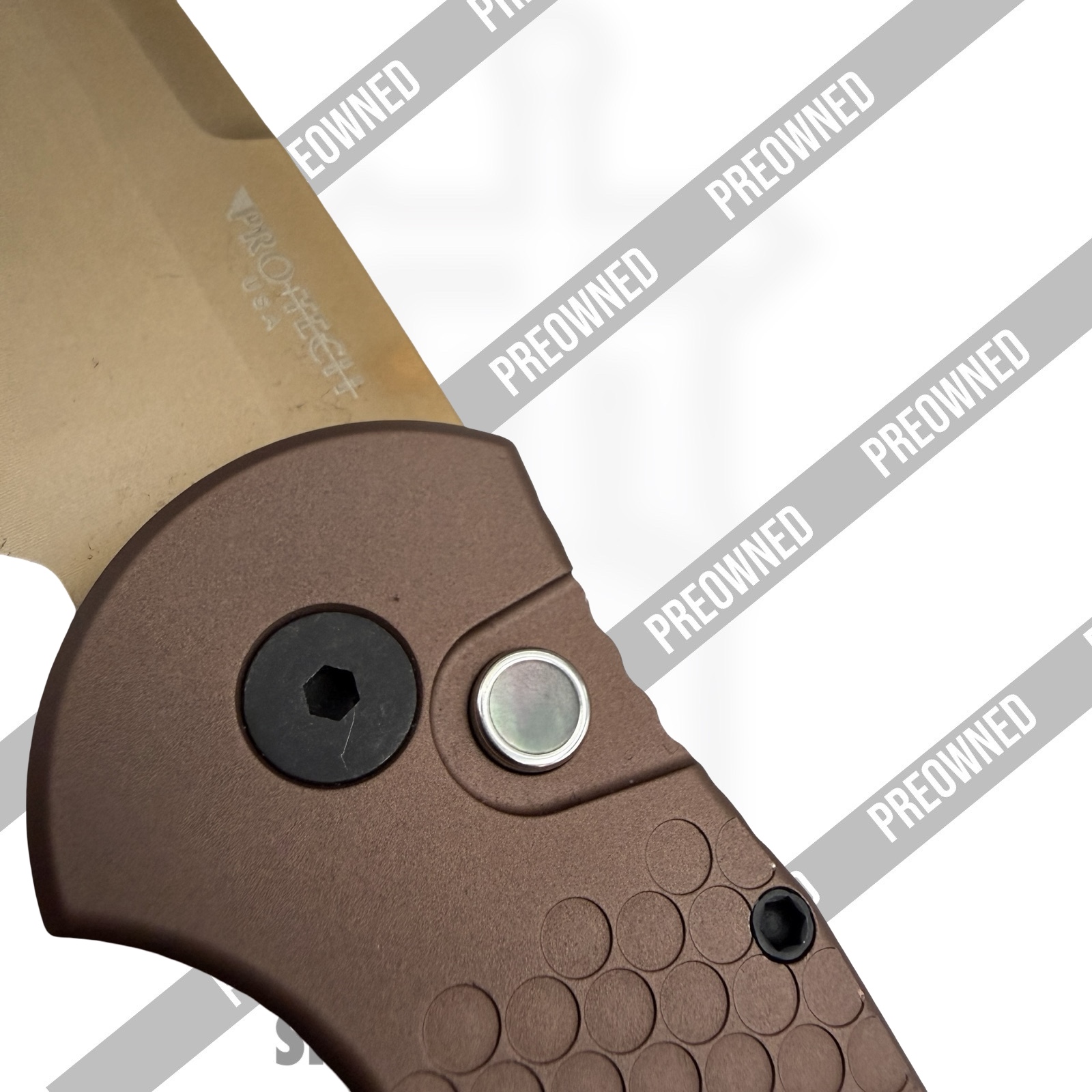 Protech - POTR-3.04 - Preowned TR-3 Sandhawk - Automatic Knife - CPM MagnaCut Bronzed Spear Point - Aluminum - Brown - Image 7