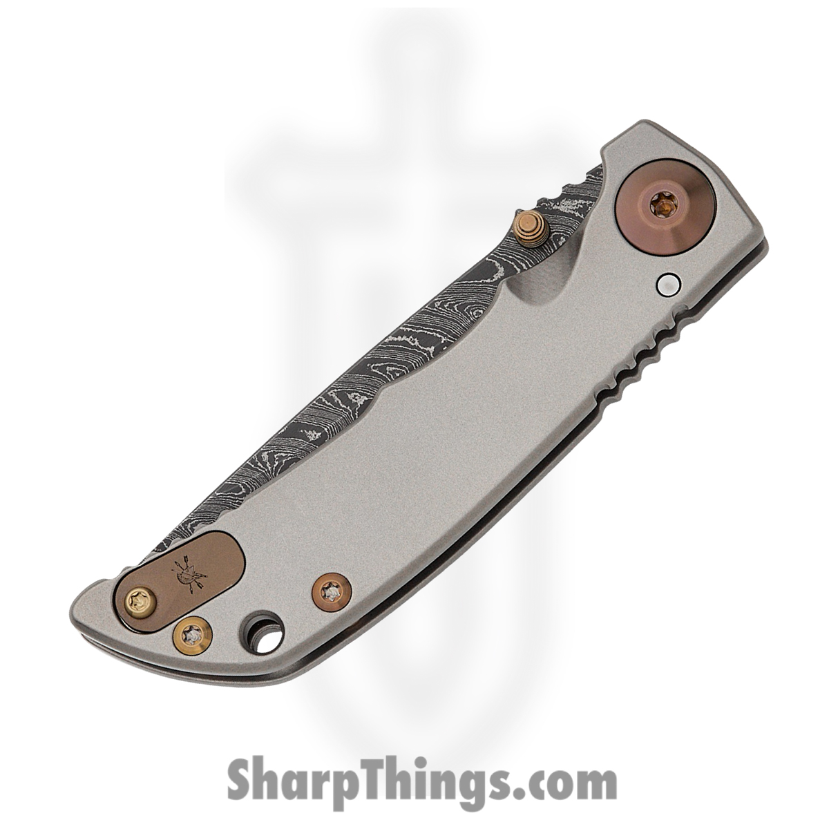 Spartan Blades - SF10DMBZ - Harsey 3.25 - Folding Knife - Chad Nichols Damascus Acid Etched Drop Point - 6AI4V Titanium - Grey Bronze - Image 3