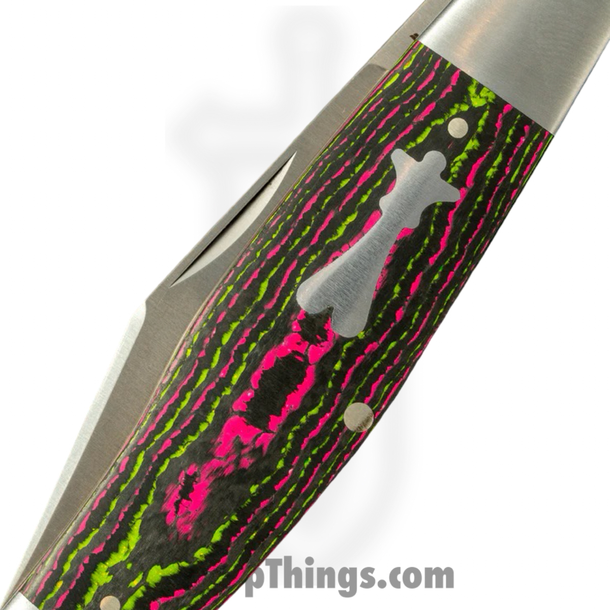 Jack Wolf Knives - STOCK-01-CC-WAT-SUG - Gateway Stockman - Folding Knife - 14C28N Satin Stockman - CamoCarbon - Watermelon Sugar - Image 5