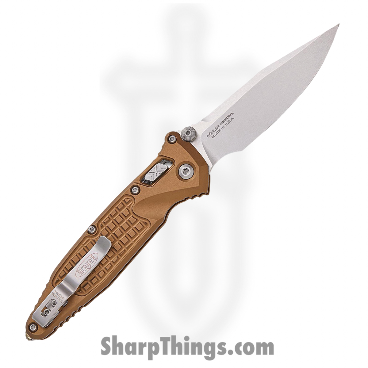 Microtech - 160RL-10FRTA - Socom - Folding Knife - M390MK Stonewash Clip Point - Frag Aluminum - Tan - Image 2