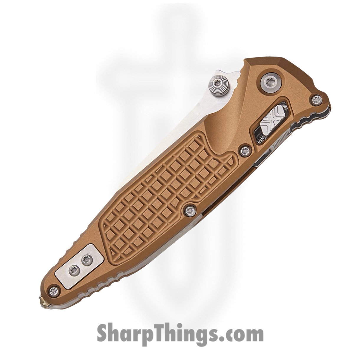 Microtech - 160RL-10FRTA - Socom - Folding Knife - M390MK Stonewash Clip Point - Frag Aluminum - Tan - Image 3