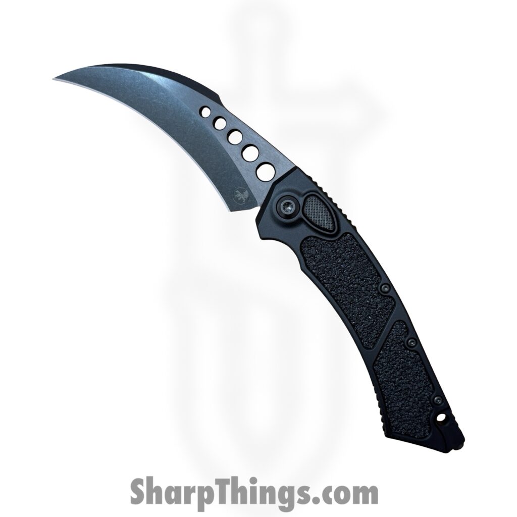 Microtech – 166-1DLCTSH – Hawk Auto Shadow – Automatic Knife – M390MK DLC Hawkbill – 6061-T6 Aluminum – Black