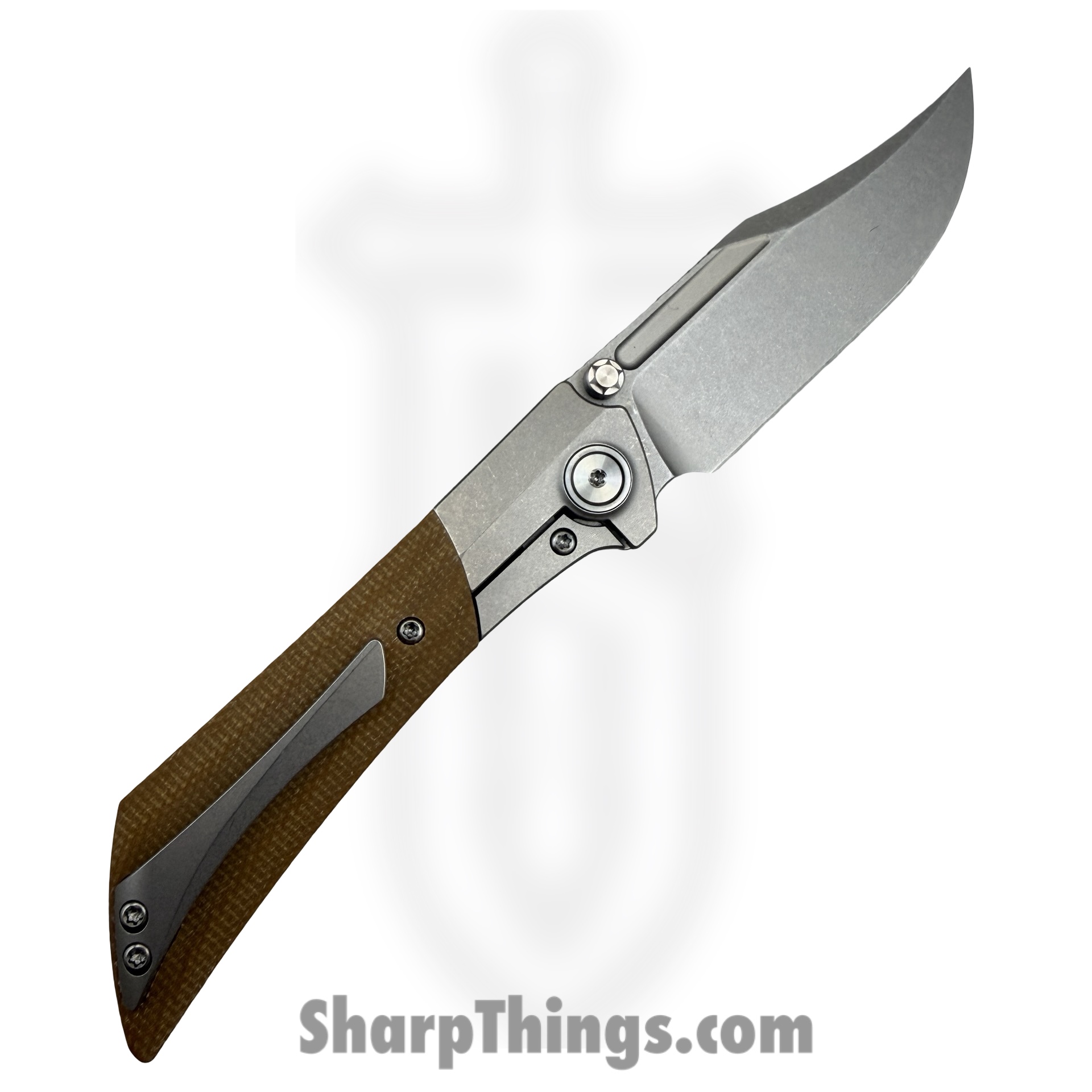 Gecko Customz KW - A3-3 - Dune - Folding Knife - M390 Stonewash Bowie - Canvas Micarta Titanium - Tan Gray - Image 2