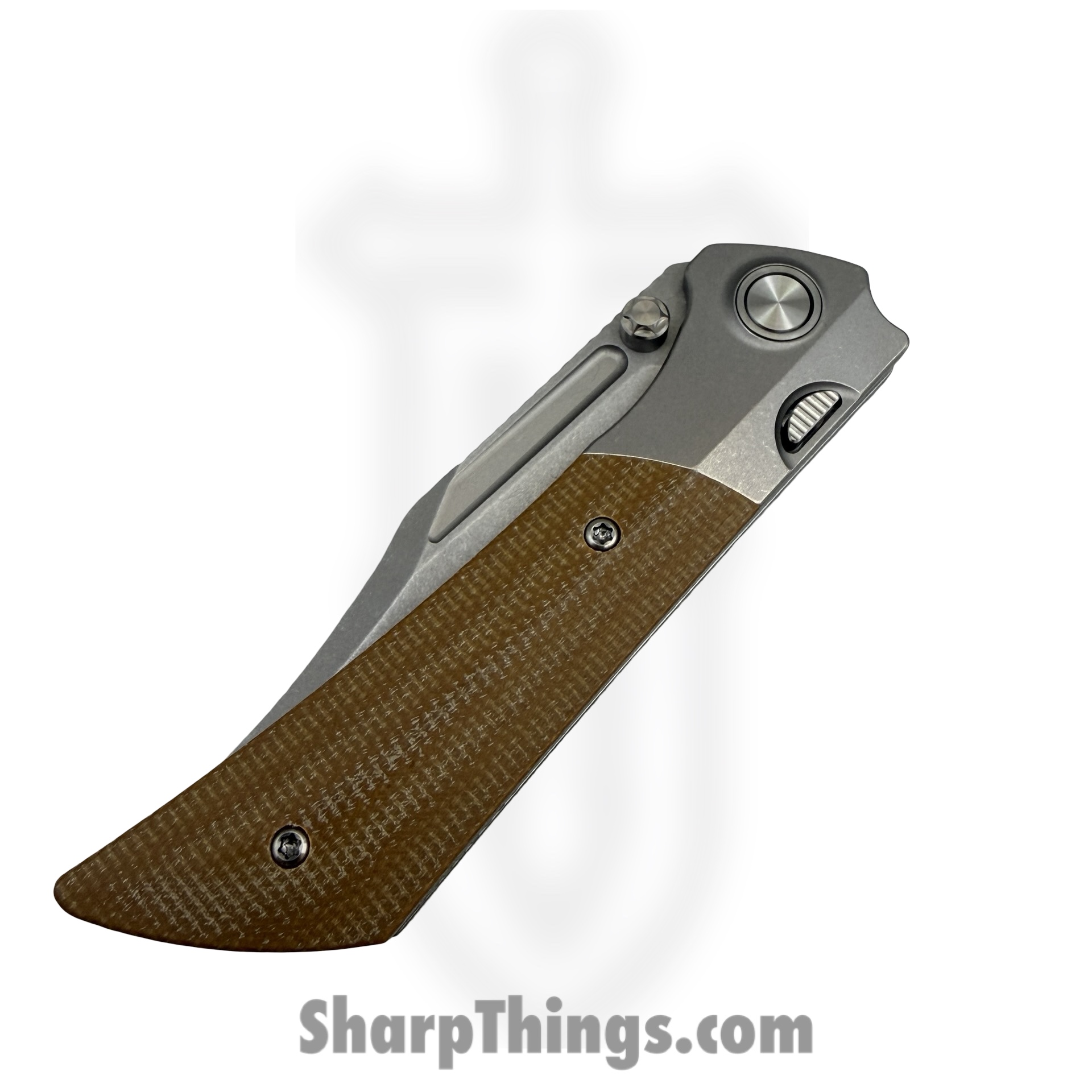 Gecko Customz KW - A3-3 - Dune - Folding Knife - M390 Stonewash Bowie - Canvas Micarta Titanium - Tan Gray - Image 6
