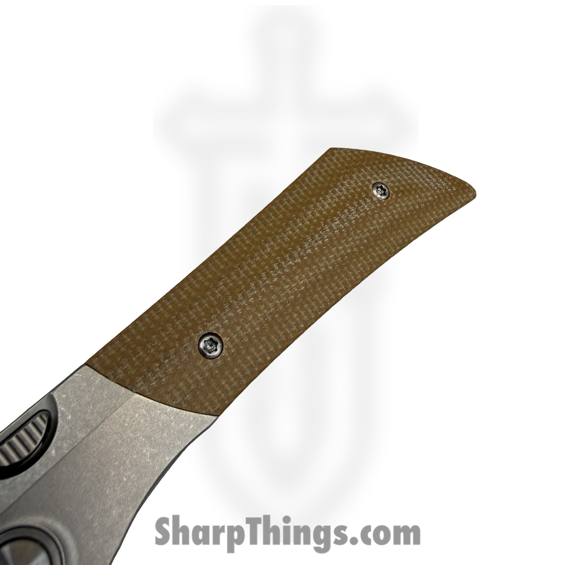 Gecko Customz KW - A3-3 - Dune - Folding Knife - M390 Stonewash Bowie - Canvas Micarta Titanium - Tan Gray - Image 3