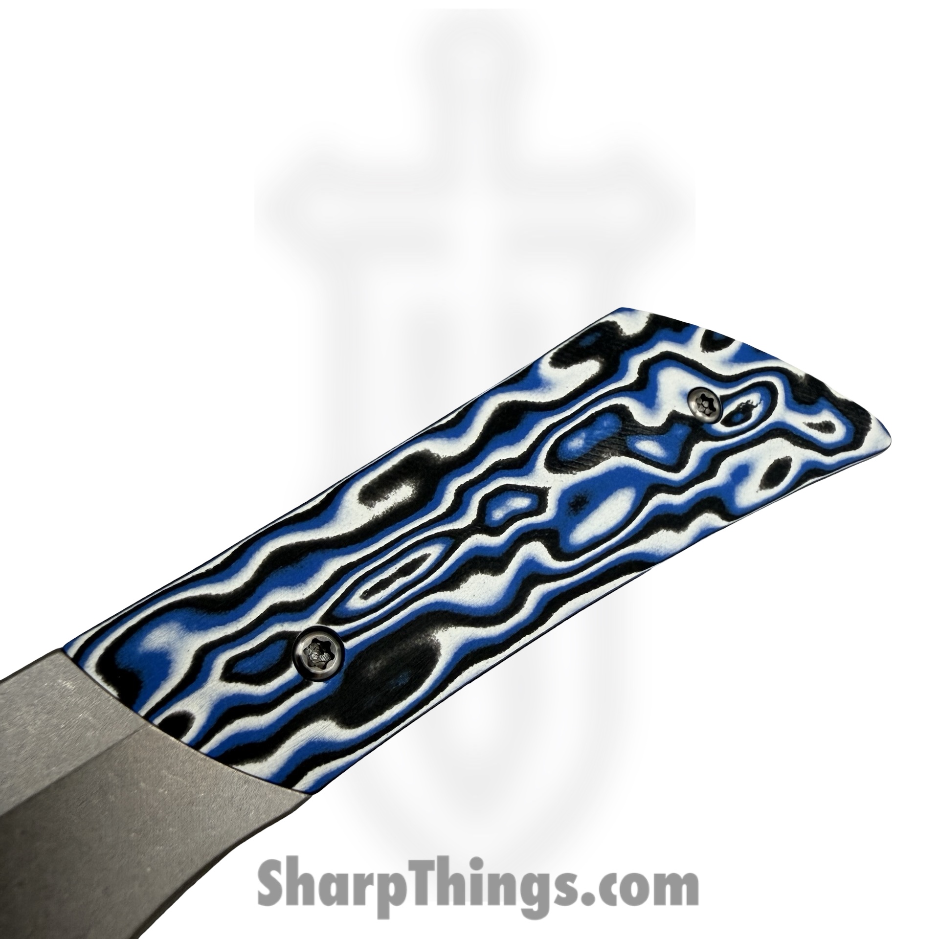 Gecko Customz KW - A5 - Dune - Folding Knife - M390 Stonewash Bowie - Titanium Gmascus - Blue White - Image 3