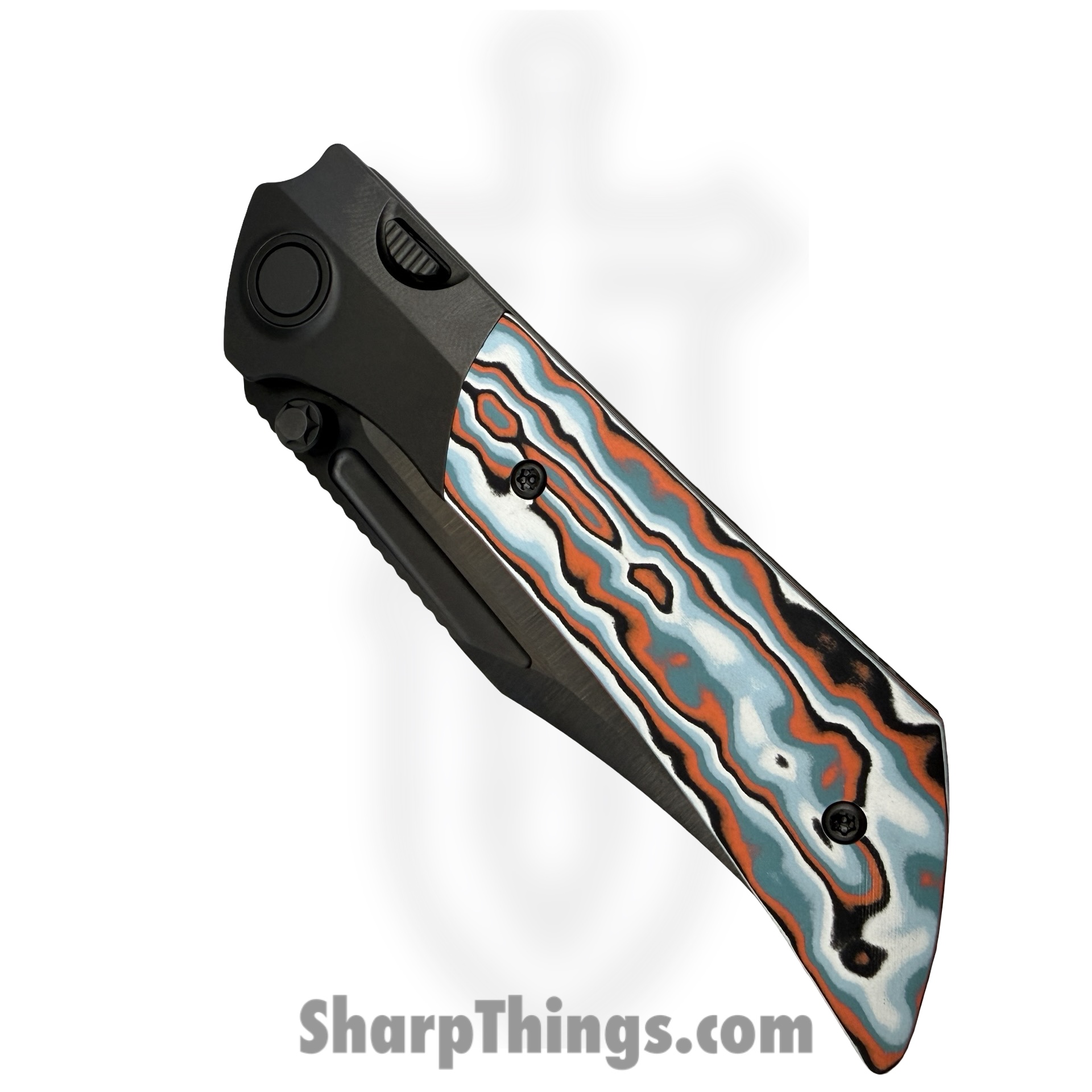 Gecko Customz KW - A6-1 - Dune - Folding Knife - M390 Coated Bowie - Titanium Gmascus - Orange Blue Black - Image 6