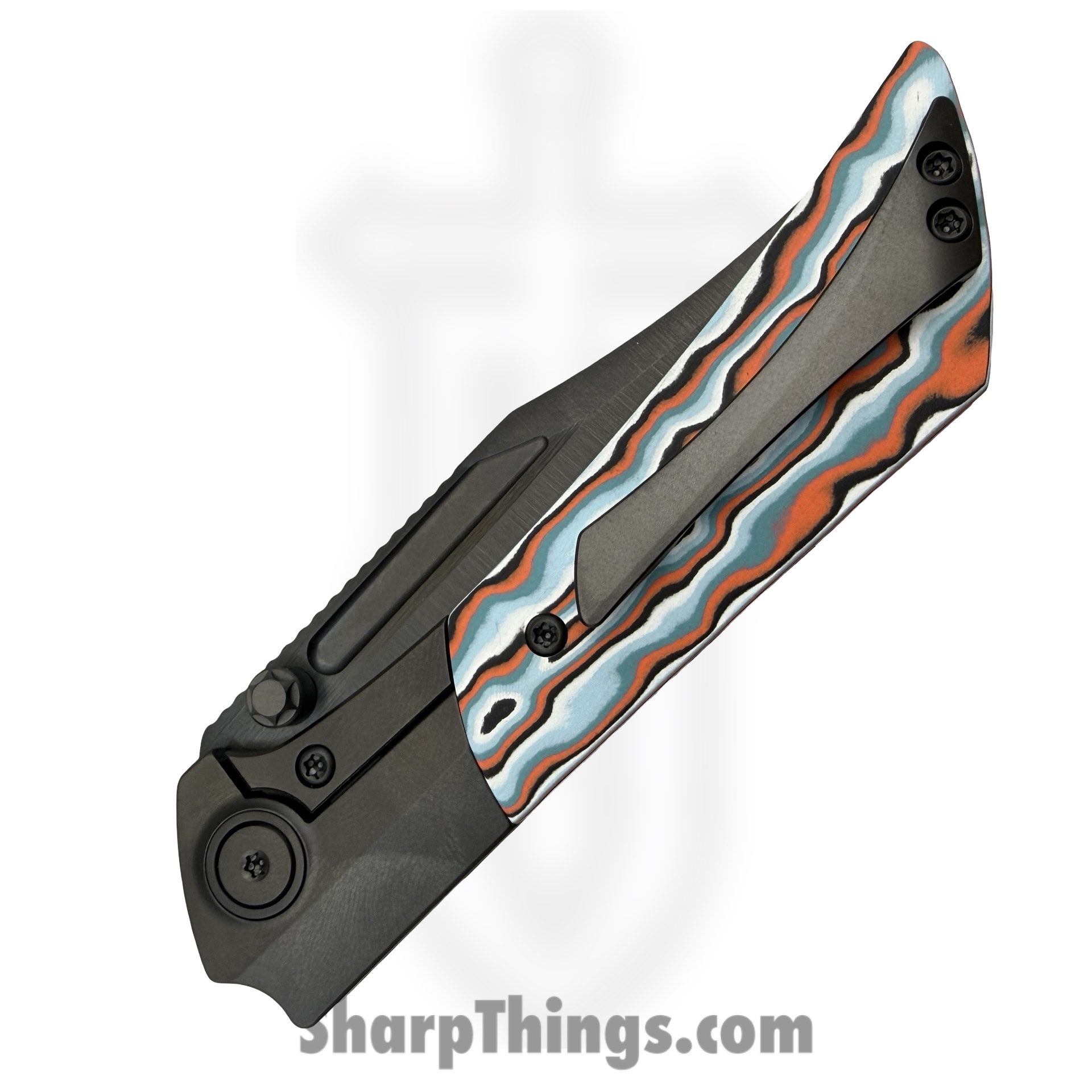 Gecko Customz KW - A6-1 - Dune - Folding Knife - M390 Coated Bowie - Titanium Gmascus - Orange Blue Black - Image 5