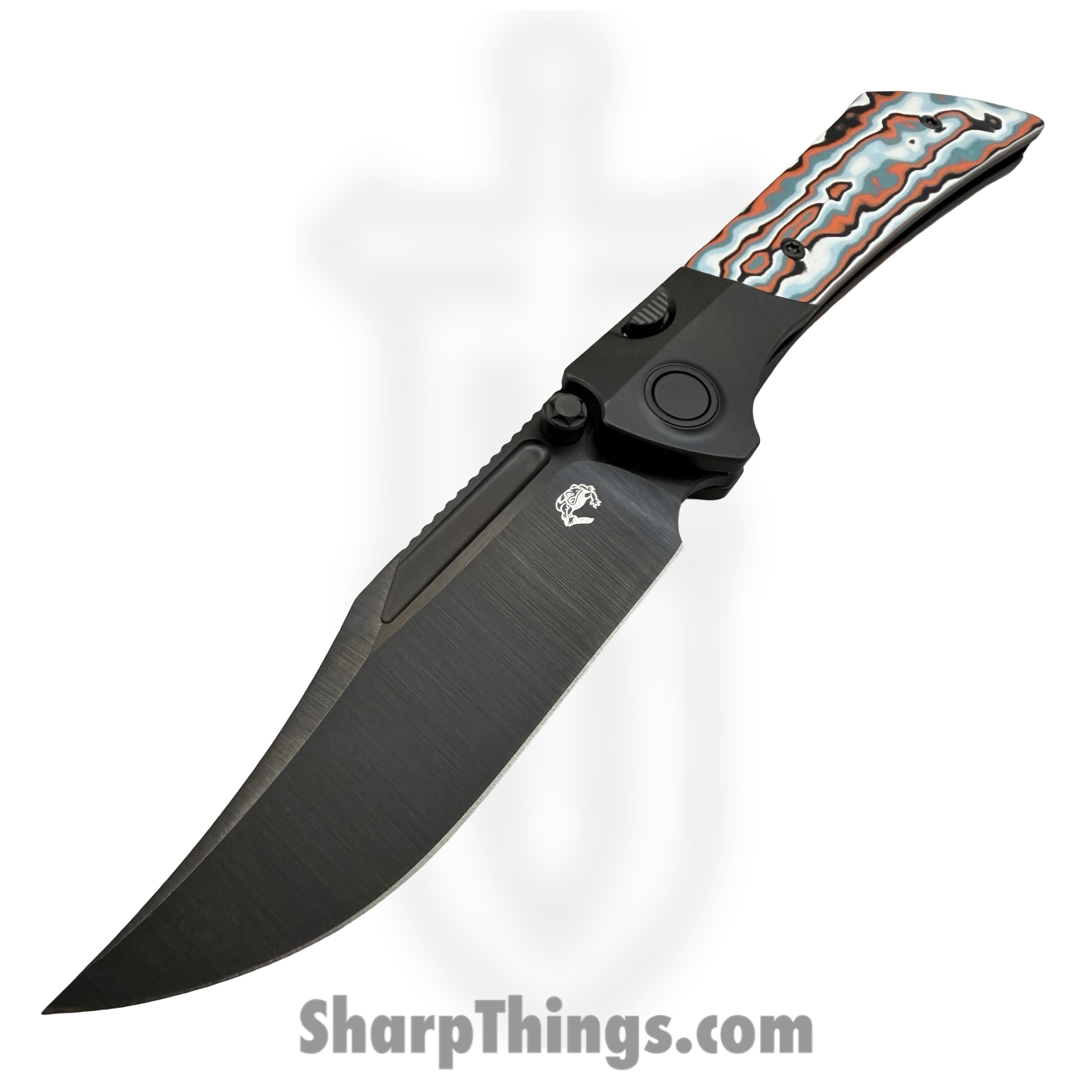 Gecko Customz KW - A6-1 - Dune - Folding Knife - M390 Coated Bowie - Titanium Gmascus - Orange Blue Black - Image 4