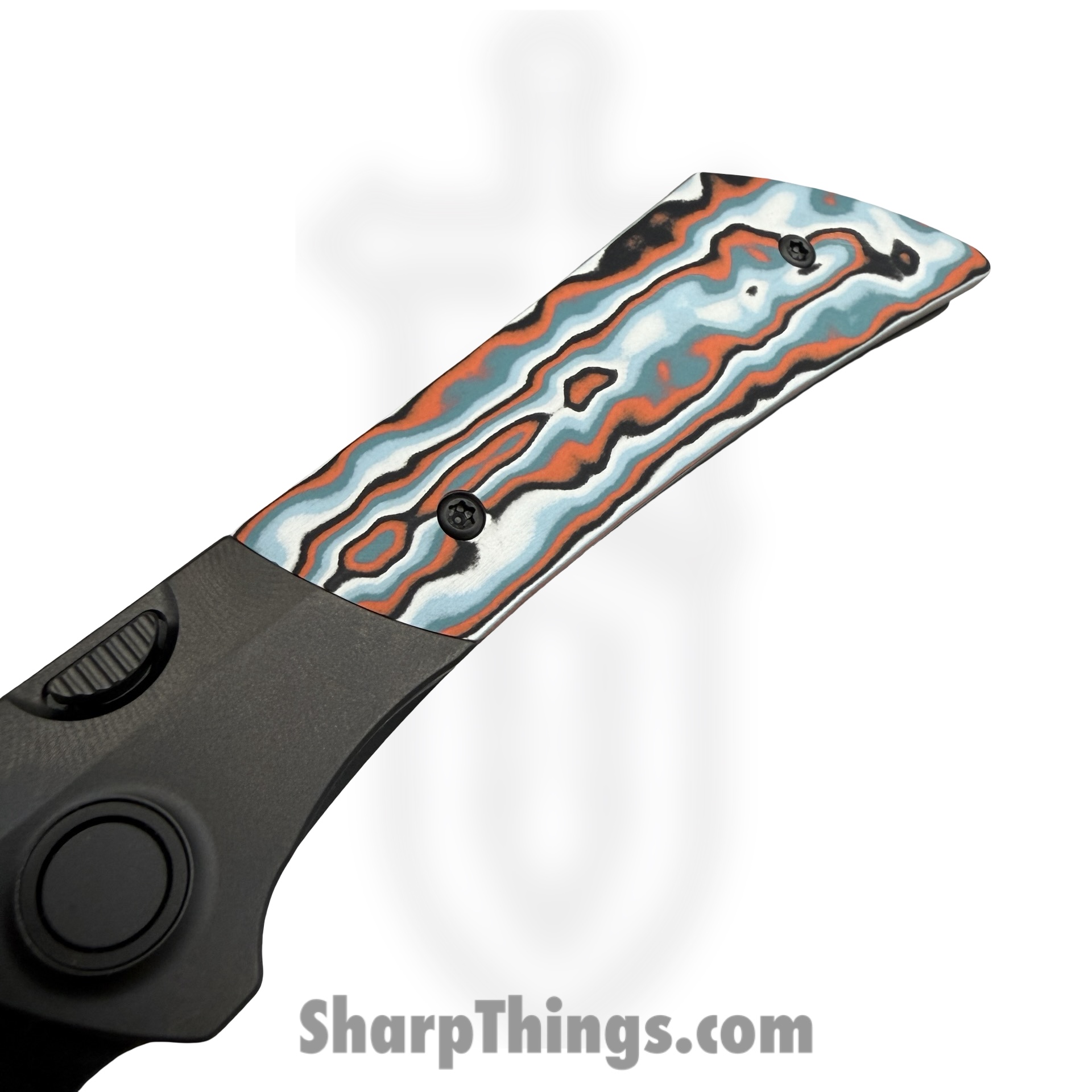 Gecko Customz KW - A6-1 - Dune - Folding Knife - M390 Coated Bowie - Titanium Gmascus - Orange Blue Black - Image 3