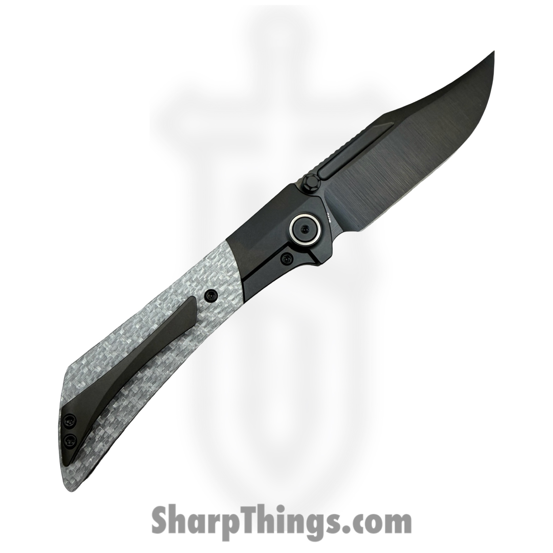 Gecko Customz KW - A7 - Dune - Folding Knife - M390 Coated Bowie - Titanium Twill CF - Silver Black - Image 2